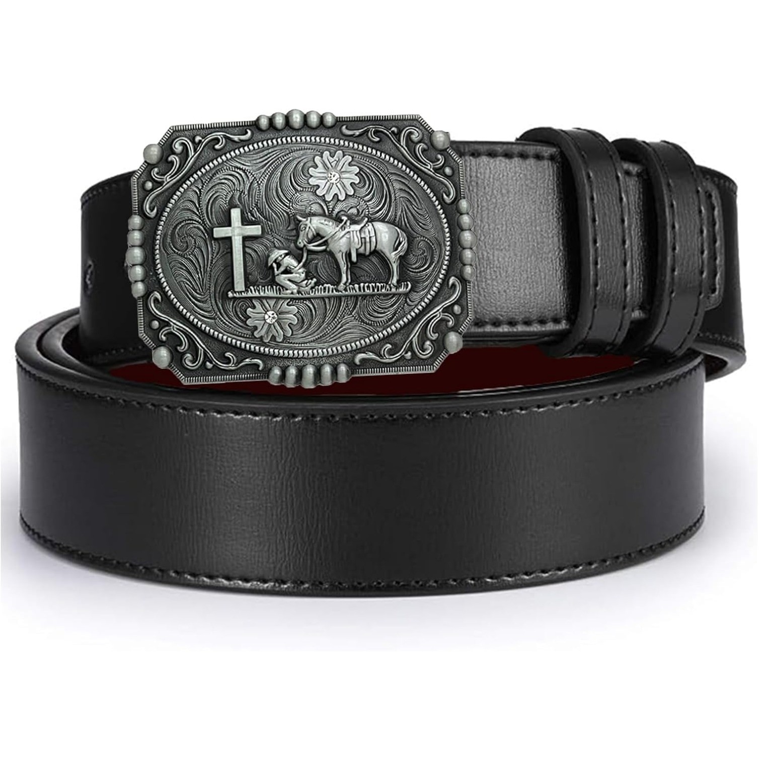 Religion Cross Prayer and Horse Belt Buckle Western Cowboy Longhorn Belt
