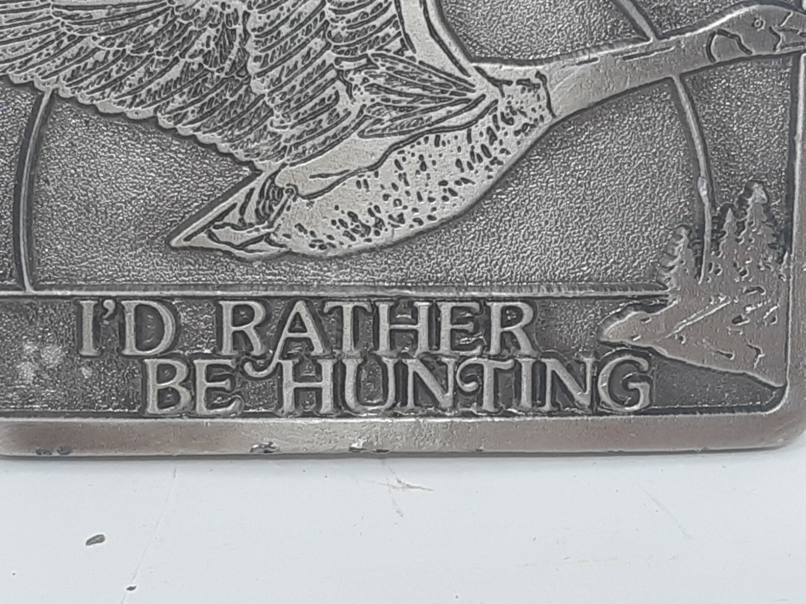 I&rsquo;d Rather Be Hunting Flying Goose Vintage Silver Tone Belt Buckle