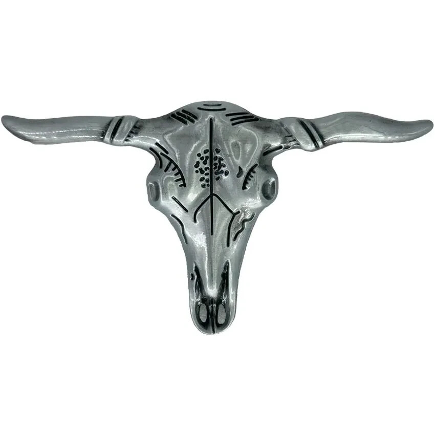 Silver Gray Bull LONGHORN Western Belt Buckle Cowboy Rodeo buckle All Metal