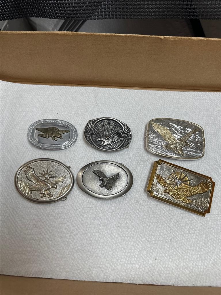Six Vintage Bird Belt Buckles Eagle