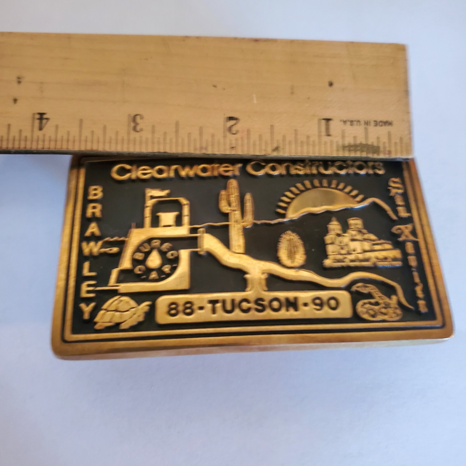 1988 Clearwater Constructors Brawley Brass Belt Buckle CAP Snake Tucson Arizona