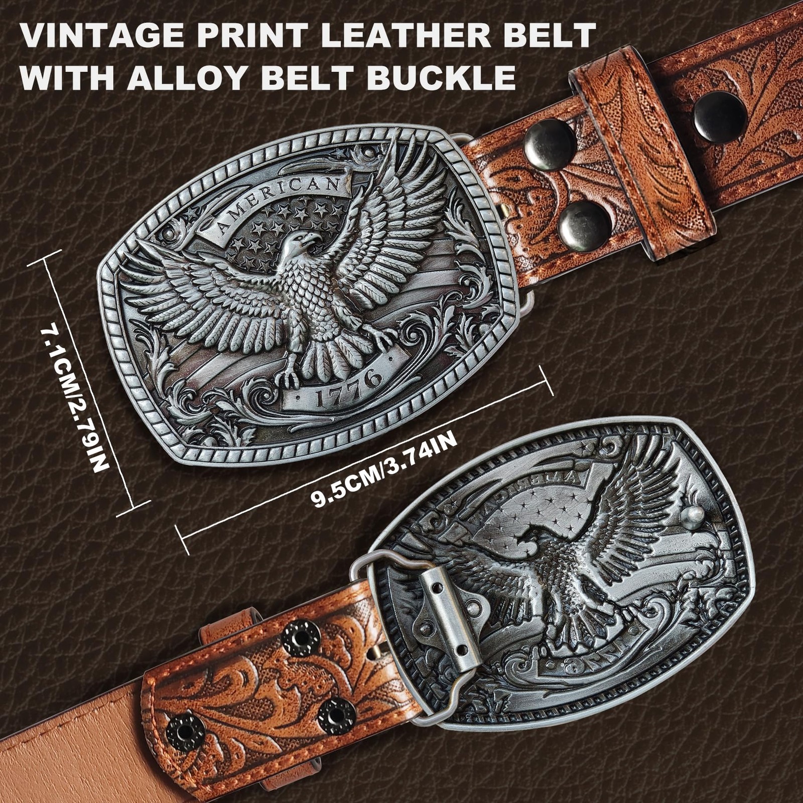 Brown Western Belts for Men Wasit 34&Prime;-36&Prime;, Silver Eagle/ Belt