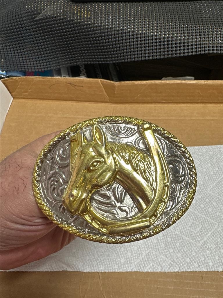 Vintage Horsehead and Horseshoe Belt Buckle by VIA N.Y