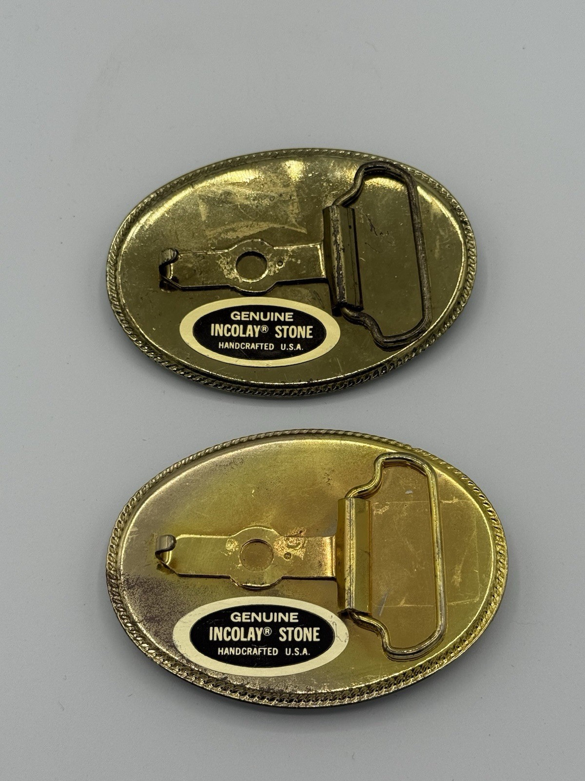 TWO Genuine Inlay Hand Crafted Stone USA Belt Buckles