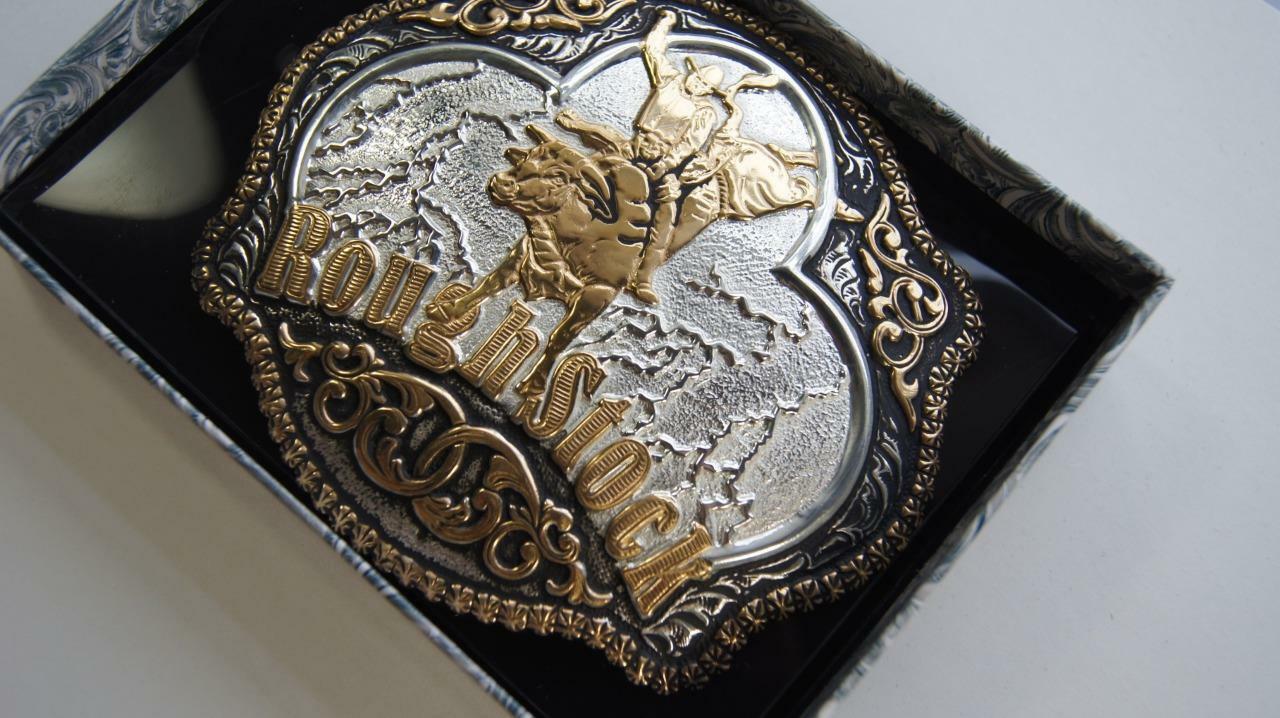 Crumrine Western Belt Buckle Bull Rider Rodeo Roughstock Gold Silver C08669
