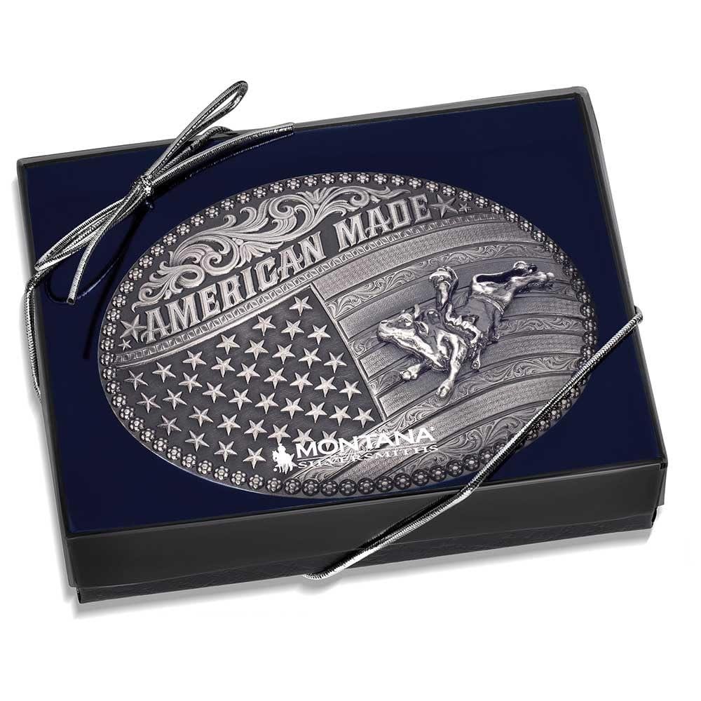 Montana Silversmiths Classic American Made Bull Rider Flag Rodeo Belt Buckle