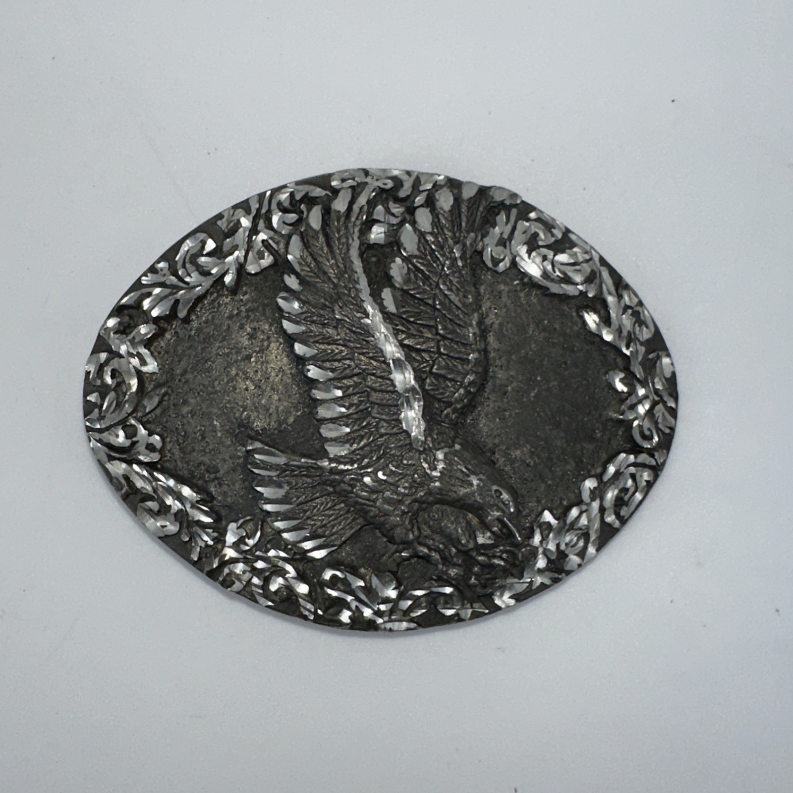Vtg EGE Belt Buckle 3.5&Prime; Oval Flying Eagle Western USA Cutwork Metal Alloy