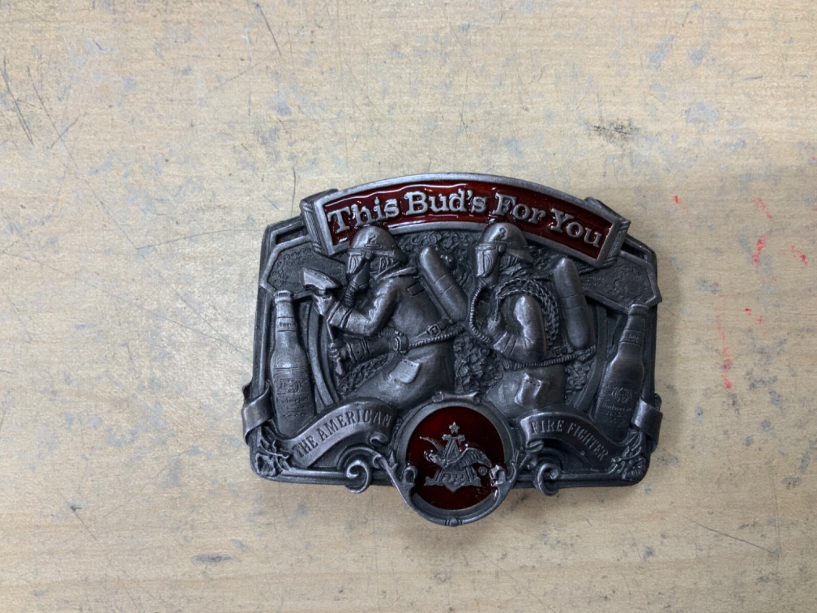 1987 Anheuser Busch Hook & Ladder Belt Buckles This Buds For You – NIB