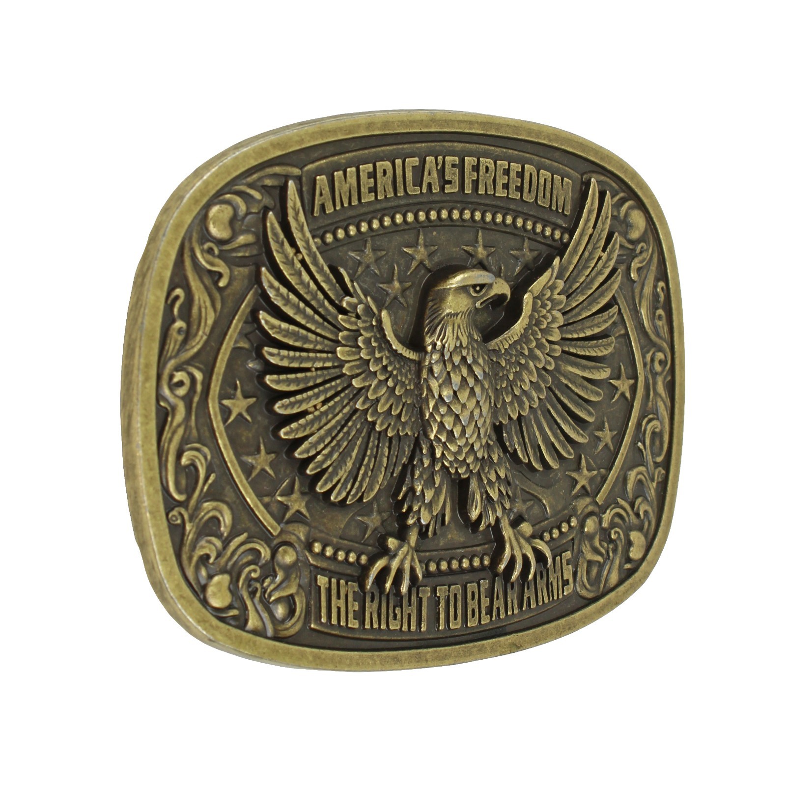 America&rsquo;s Freedom 2nd Amendment Eagle Belt Buckle Antique Bronze Fits 1.5&Prime; Belts