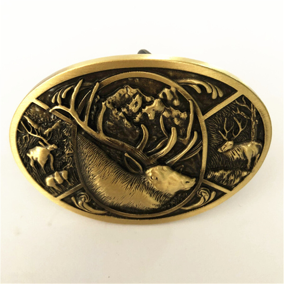 Elk`s Head Western Cowboy Solid Brass Copper Mens Belt Buckle Vintage Classic
