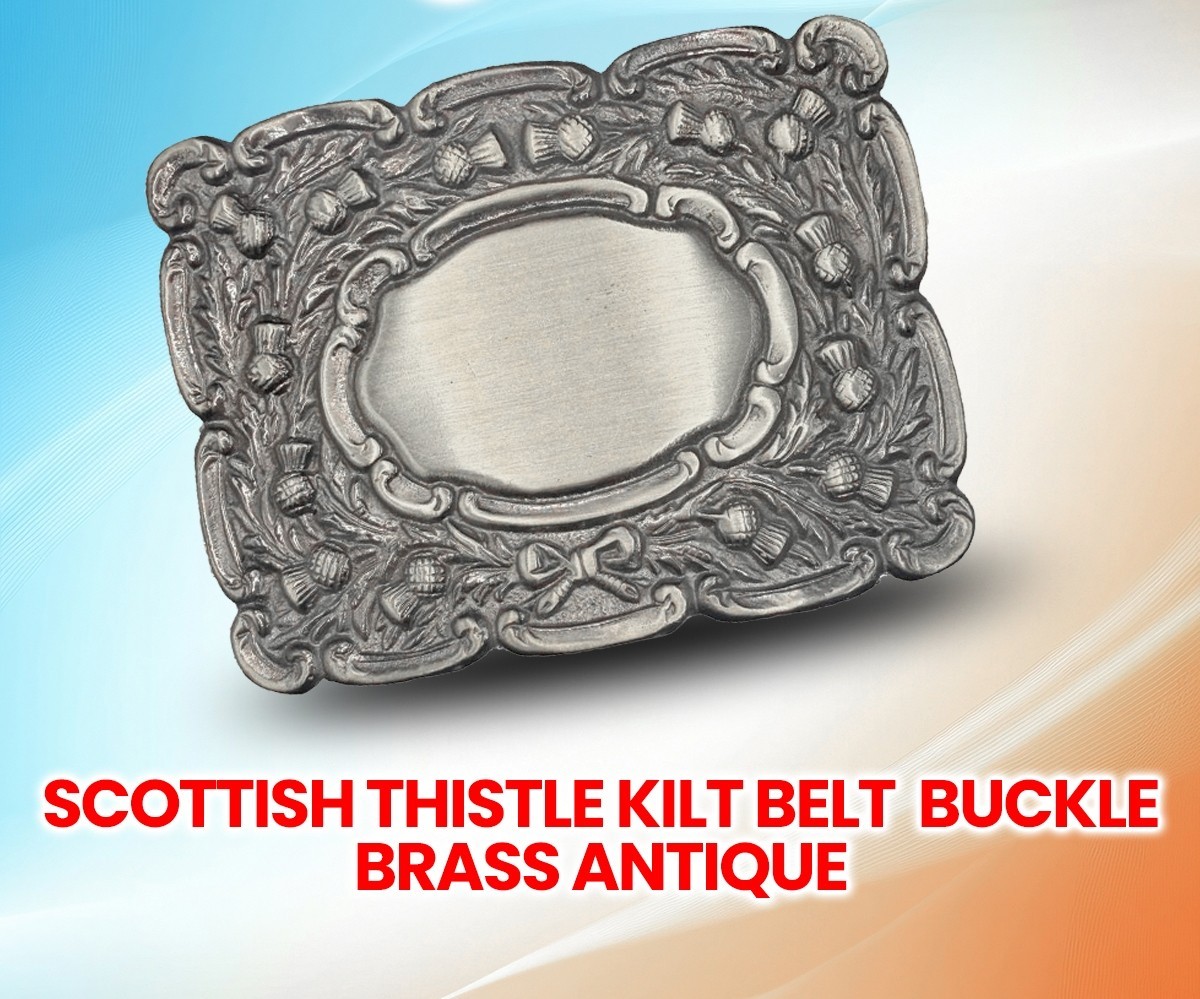 AAR Scottish Highland Piper Thistle Design Kilt Belt Buckle Antique Finish