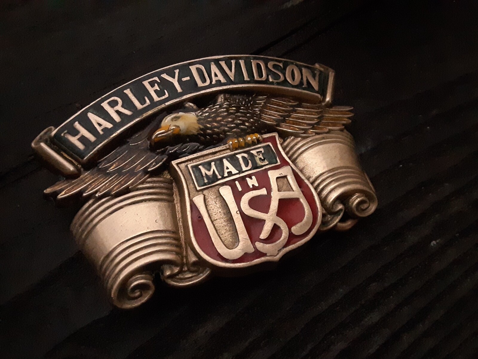 vintage baron Harley Davidson Belt Buckle Solid Brass Eagle Wings