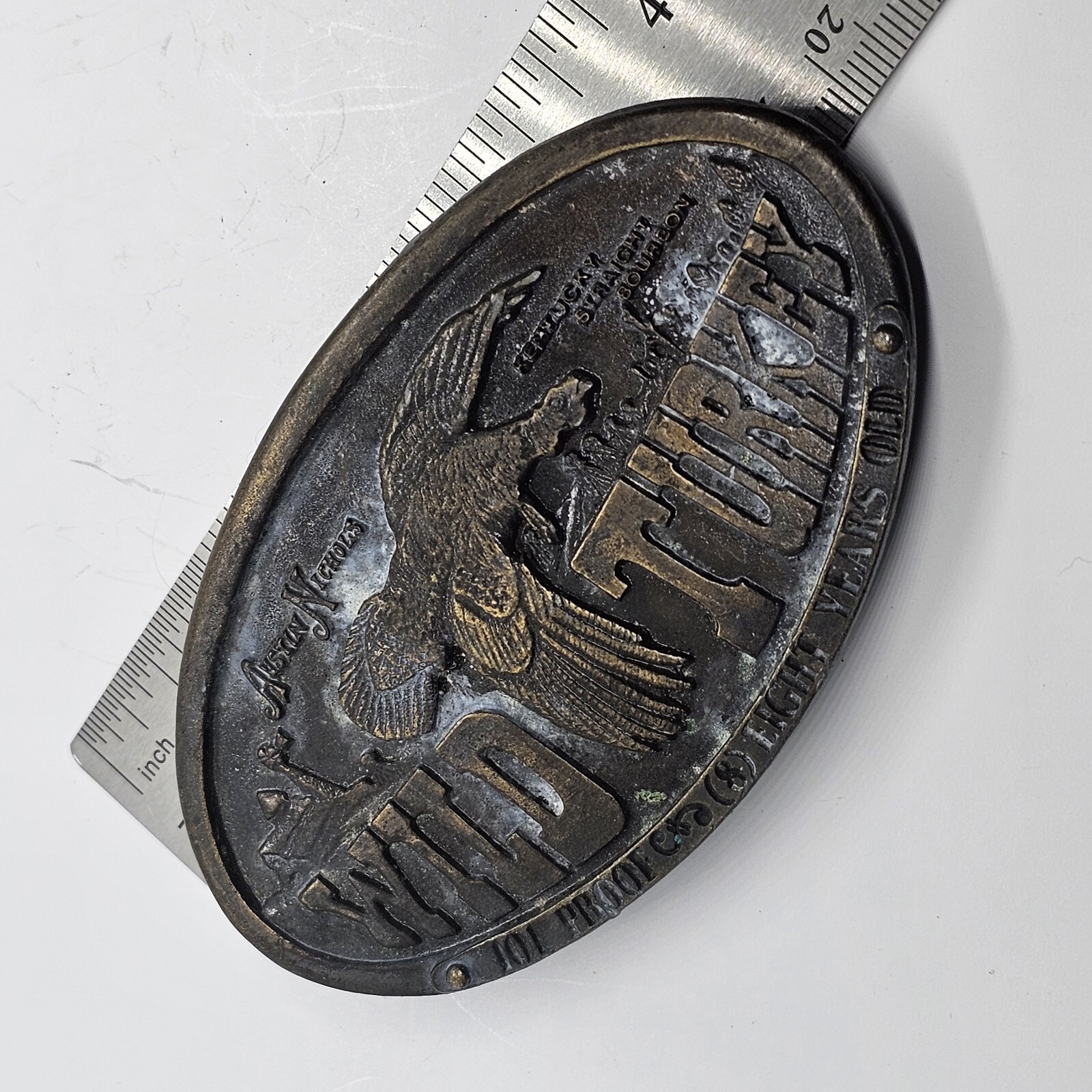 Vintage 1974 Wild Turkey Bergamot Brass Works Austin Nichols Bourbon Belt Buckle