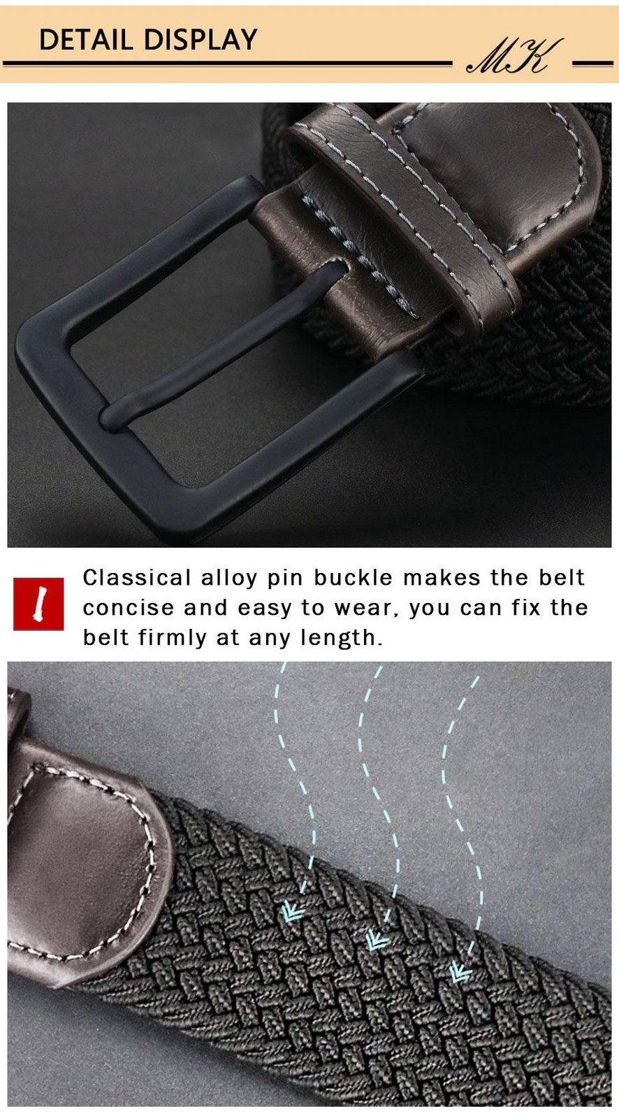 MaiKun Men&rsquo;s Canvas Tactical Belt Military Web Belt Elastic Metal Buckle Jeans