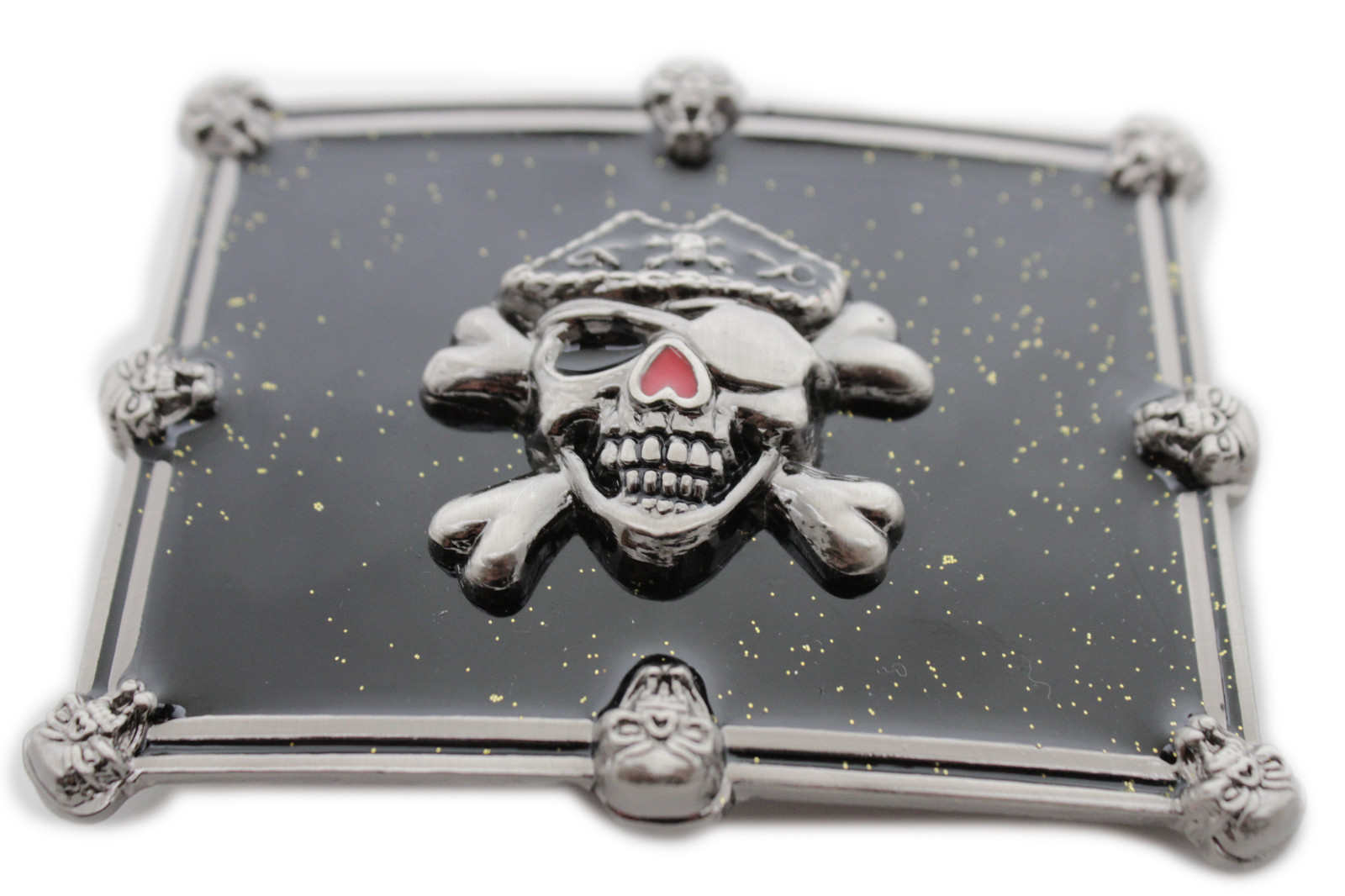 Men Women Fashion Buckle Silver Skull Skeleton Black Pirate Gothic Bones Square