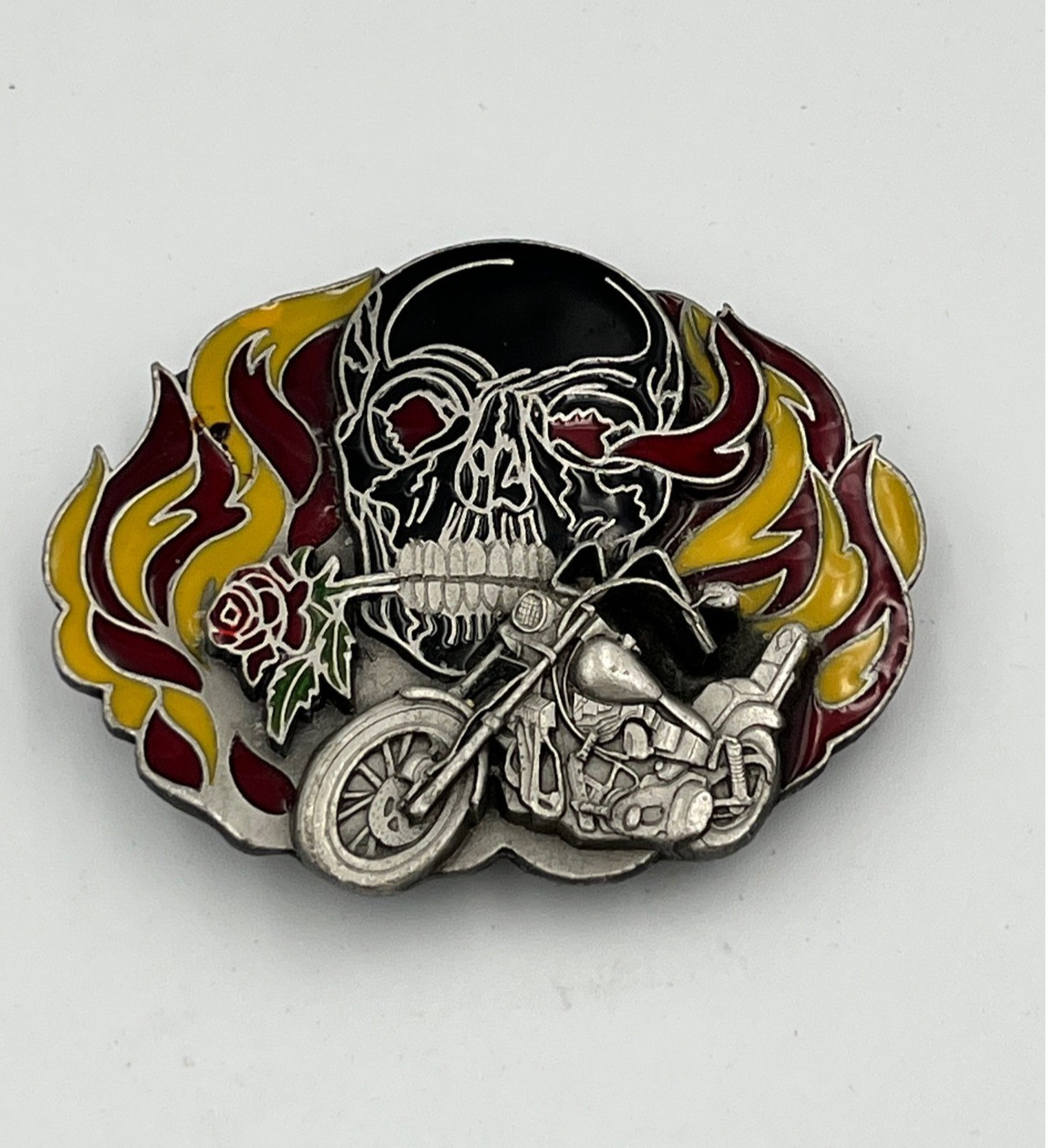 Siskiyou Buckle Skull Motorcycle Flame Rose Wild & Free Belt Buckle Made in USA