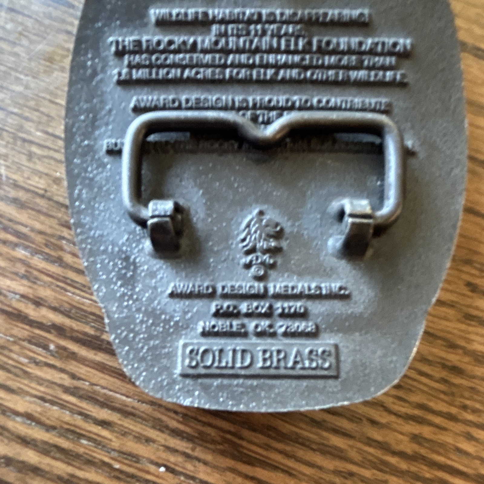 Award Design Medals Rocky Mountain Elk Foundation Brass Belt Buckle Antique Oval