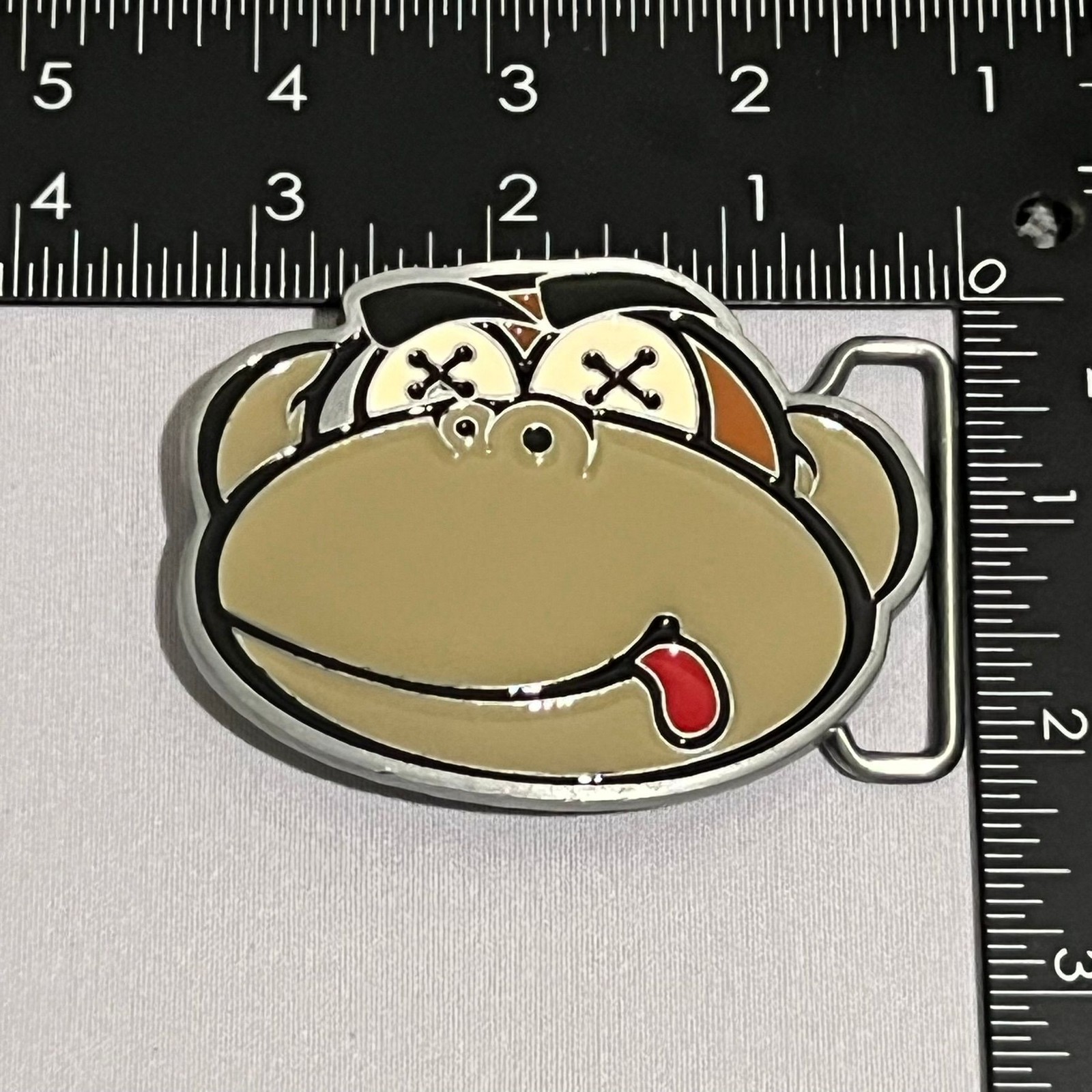 Monkey Enamel Belt Buckle Cartoon Face Metal Novelty Western 2in Tan Brown