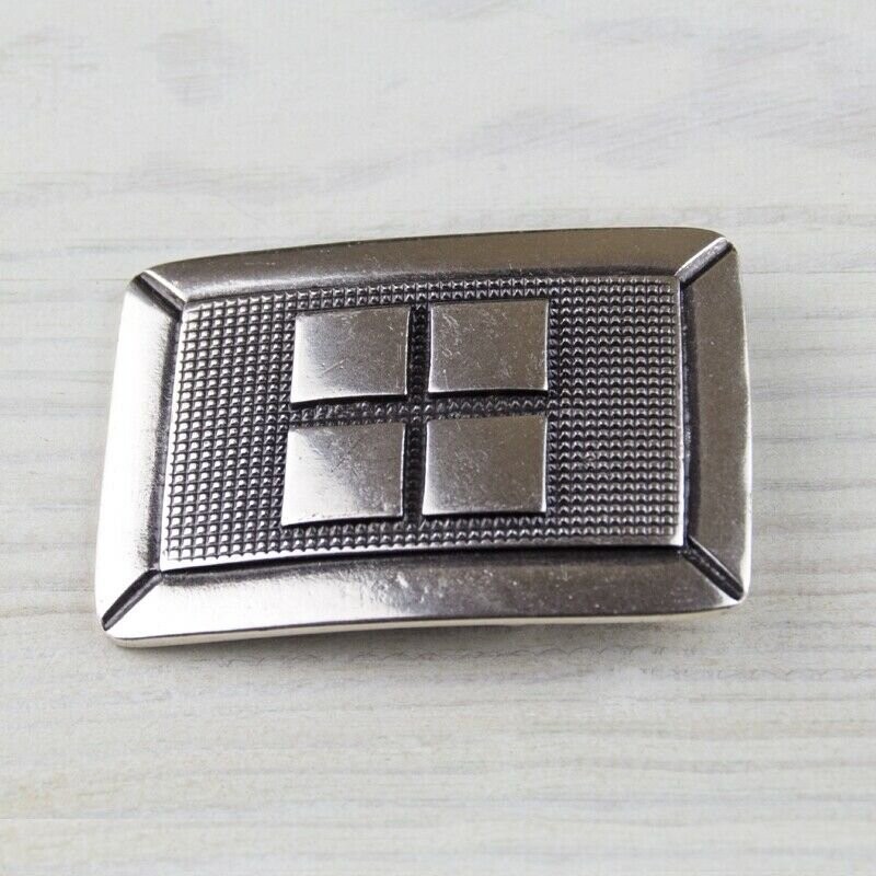 Antique Silver Industrial Grid Belt Buckle Rectangular Modern Mens Design