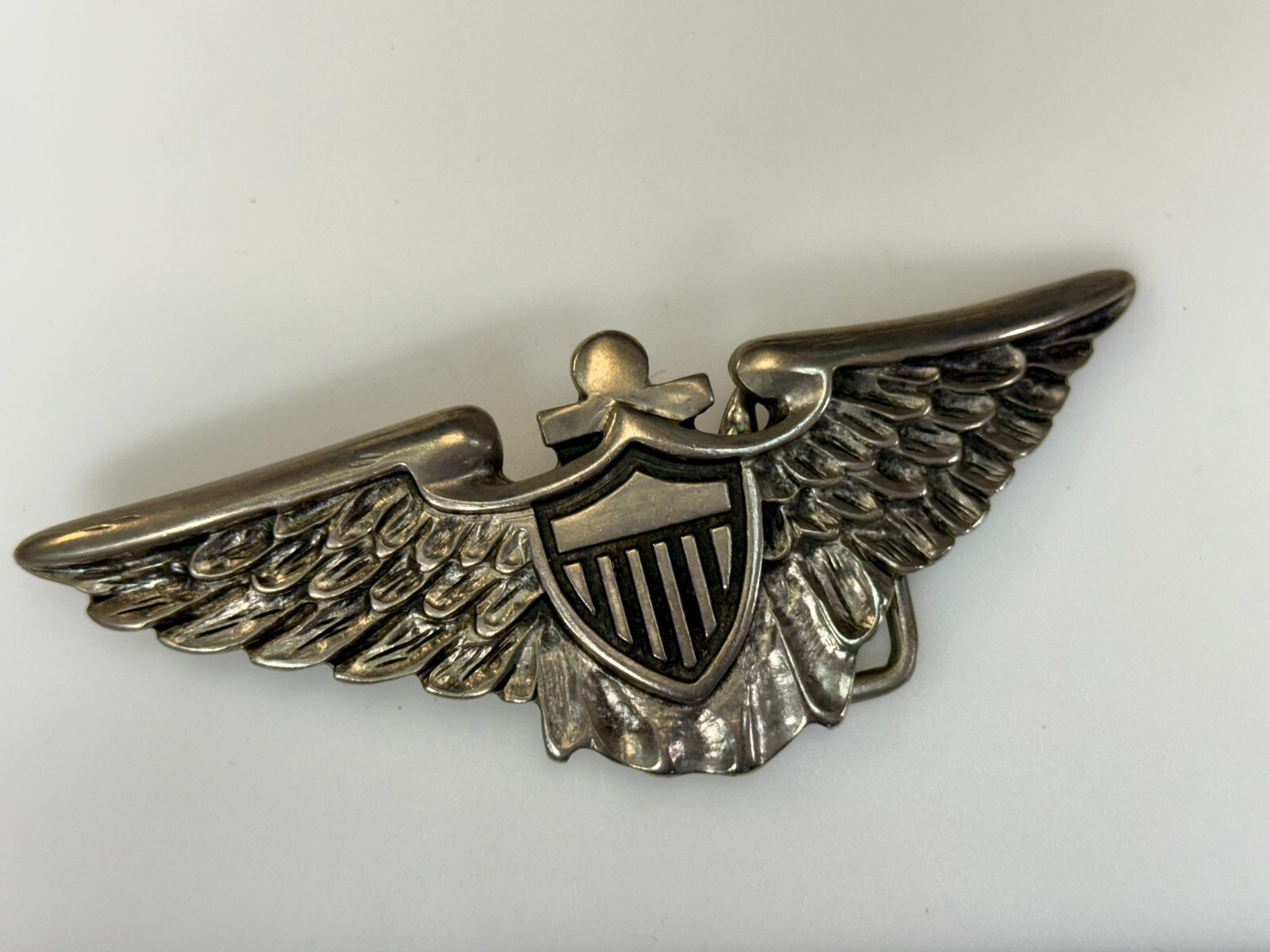 Large Military US Army Air Force? Aviator Badge Pilot Wings Shield Belt Buckle