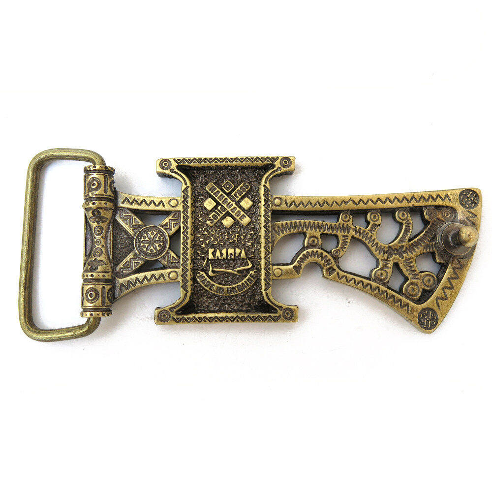 Runic Axe brass belt buckle, Medieval military weapon ax solid brass belt buckle