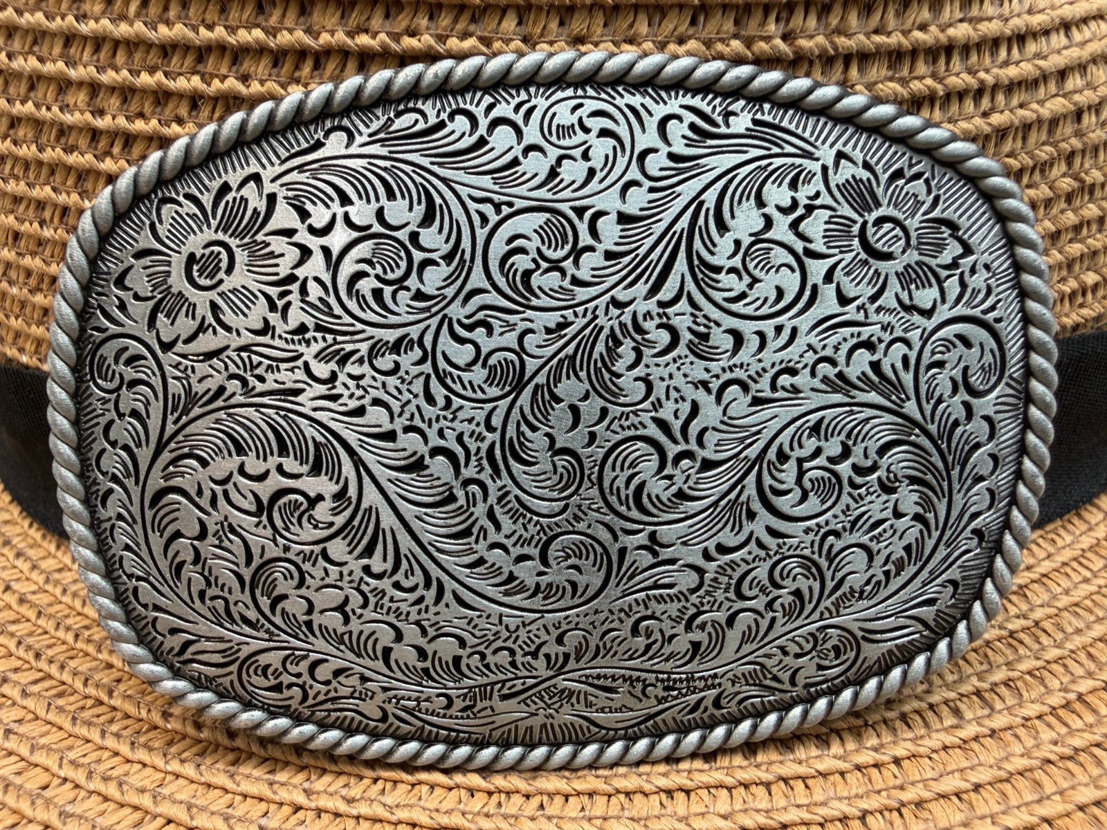 Classic Vintage Western Cowboy Antiqued Silver Floral Belt Buckle
