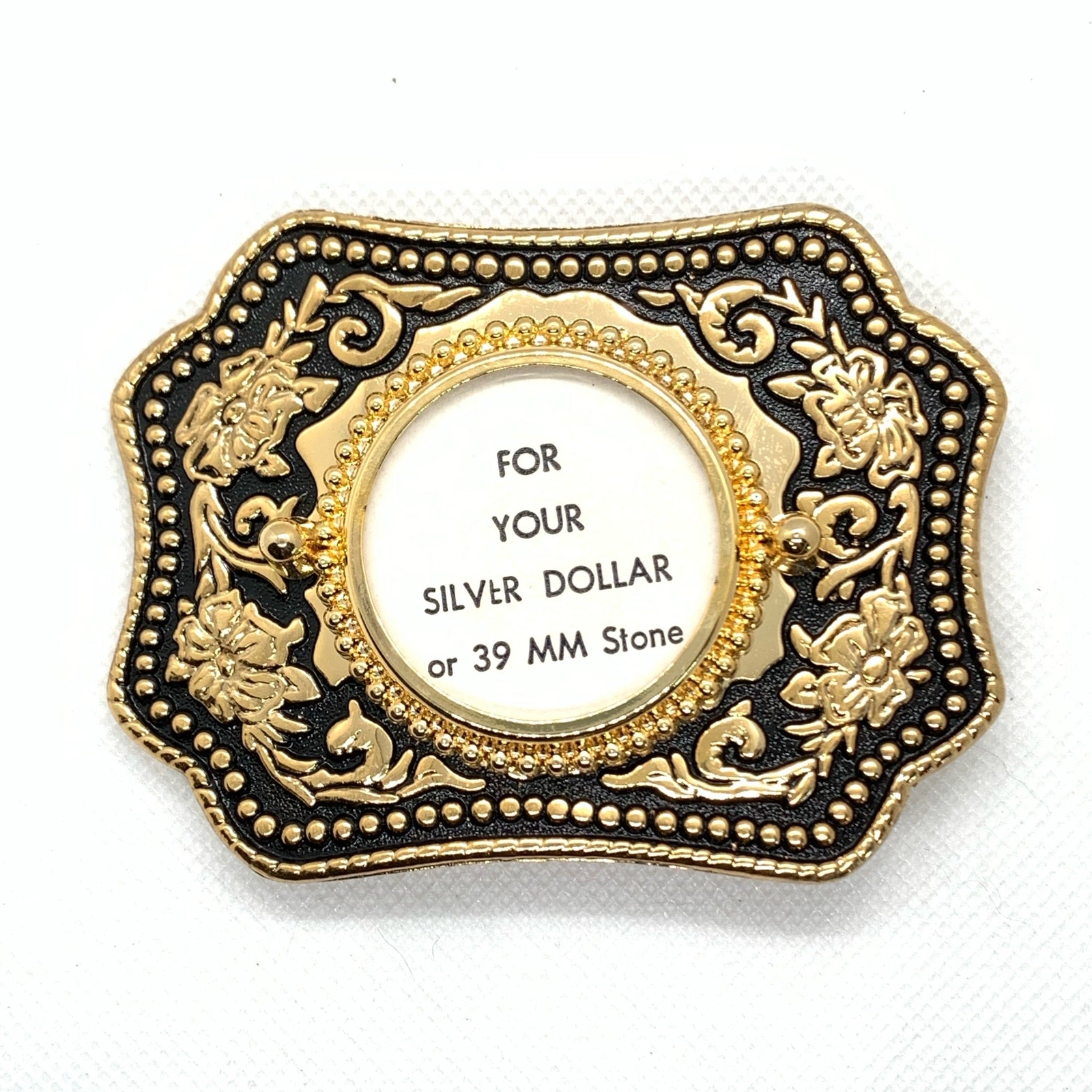 Silver Dollar Black & Gold Western Style Belt Buckle