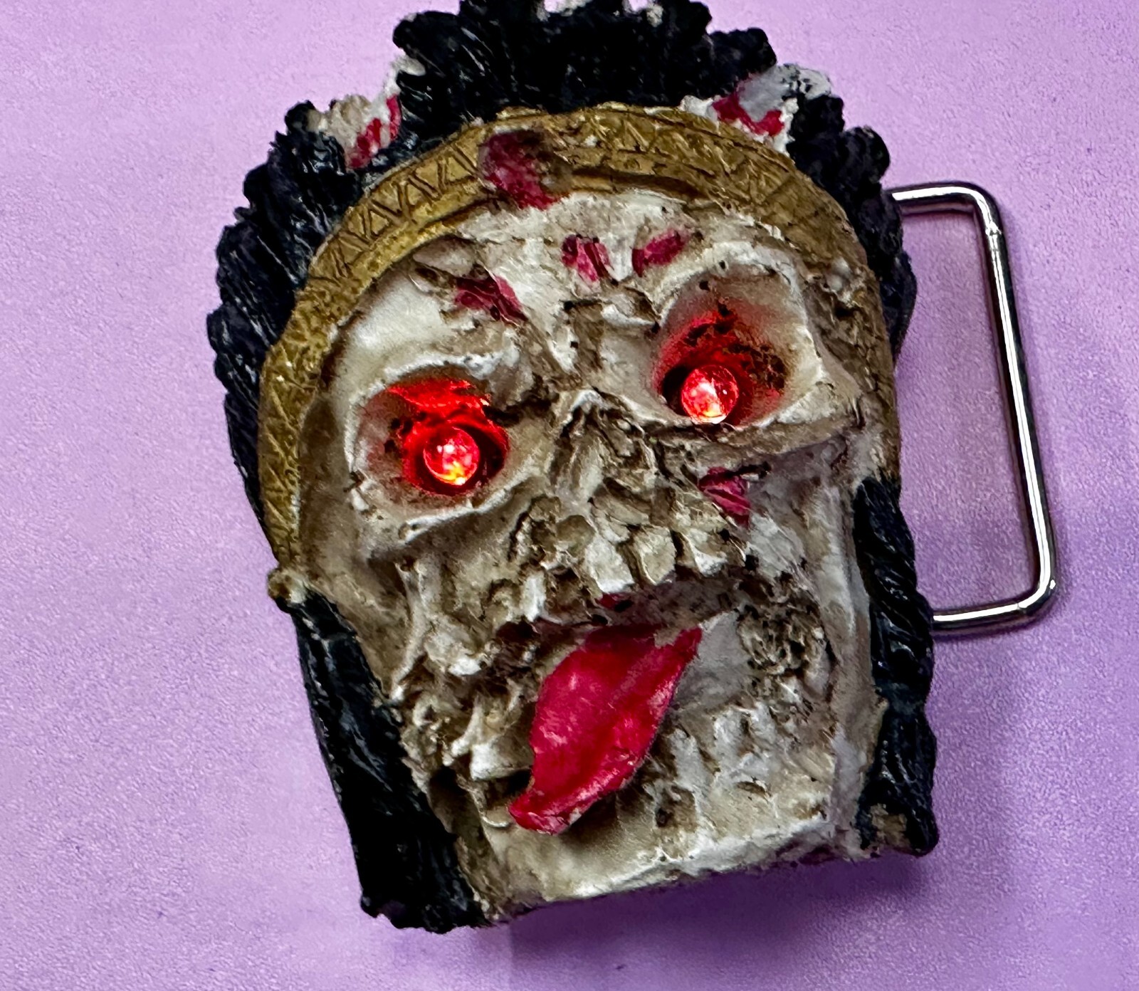 Creepy Pirate Skull W/ Led Light Color Chang Eyes Halloween Cosplay Belt Buckle
