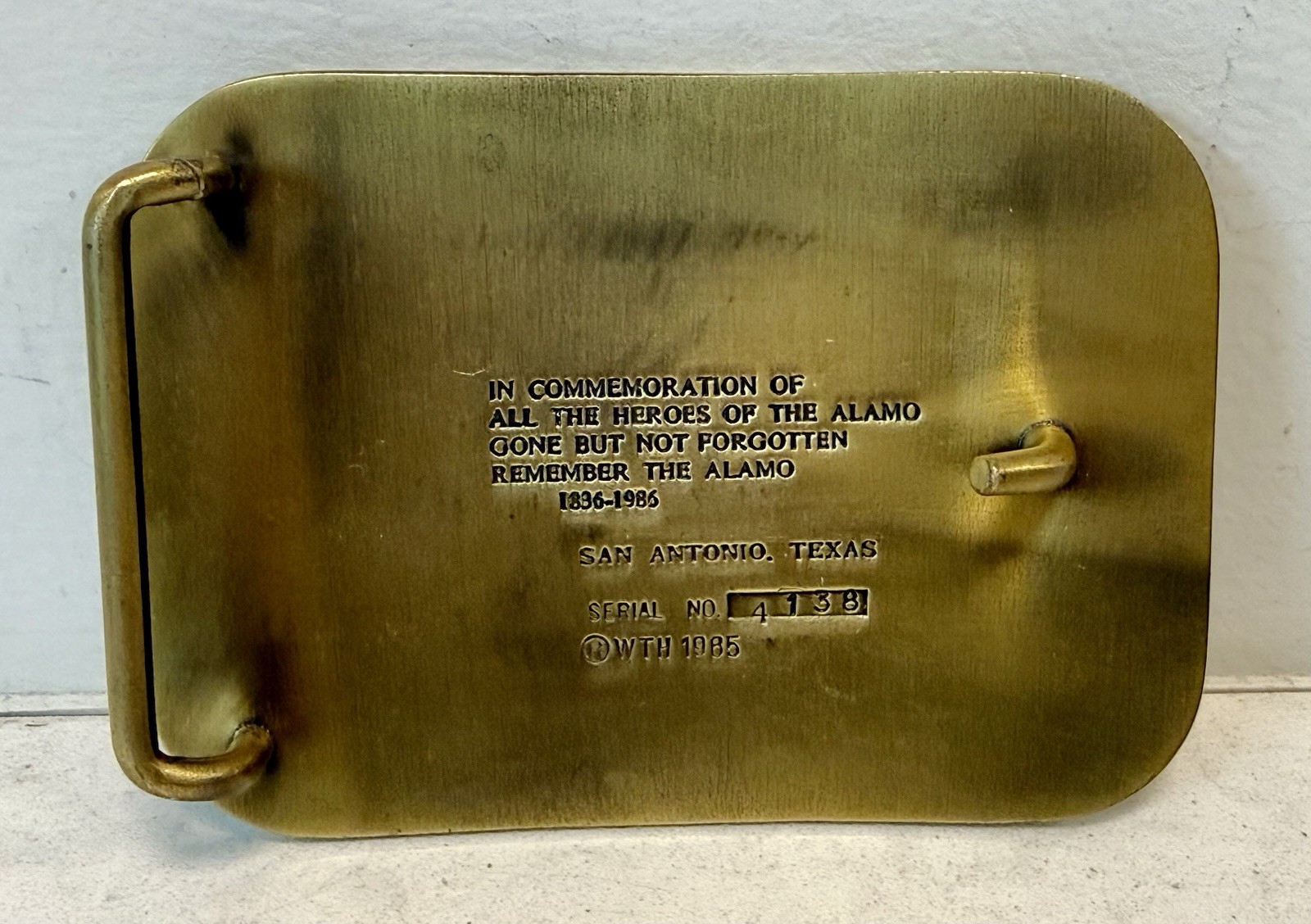 Vintage 1985 Four Heroes Of Alamo Brass Belt Buckle Limited Edition NWOB RARE