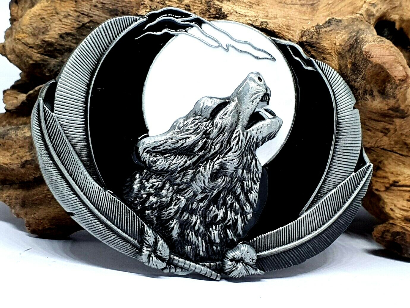 Belt Buckle Howling Wolf Moon Feathers Fenrir For 40mm Belt Pagan Norse Viking
