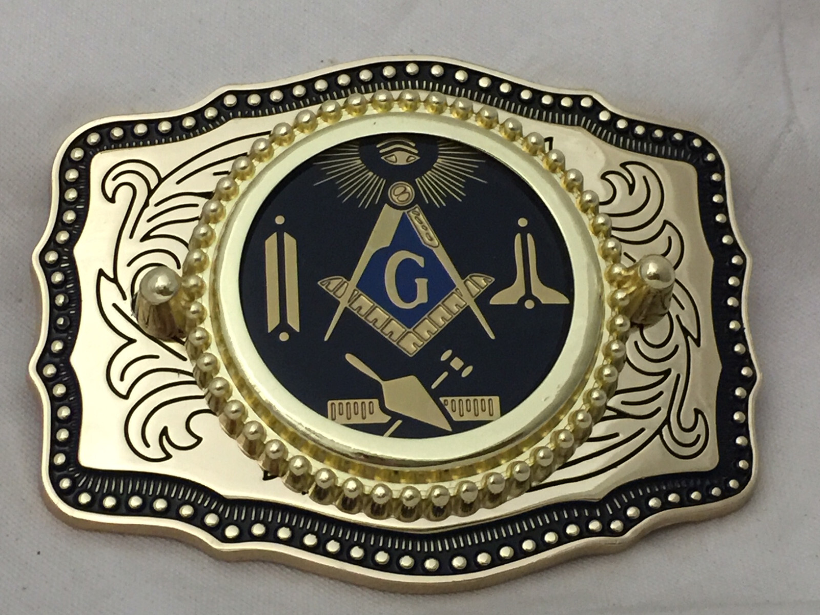 Masonic Symbols Belt Buckle Western Style Black and Gold (W167)