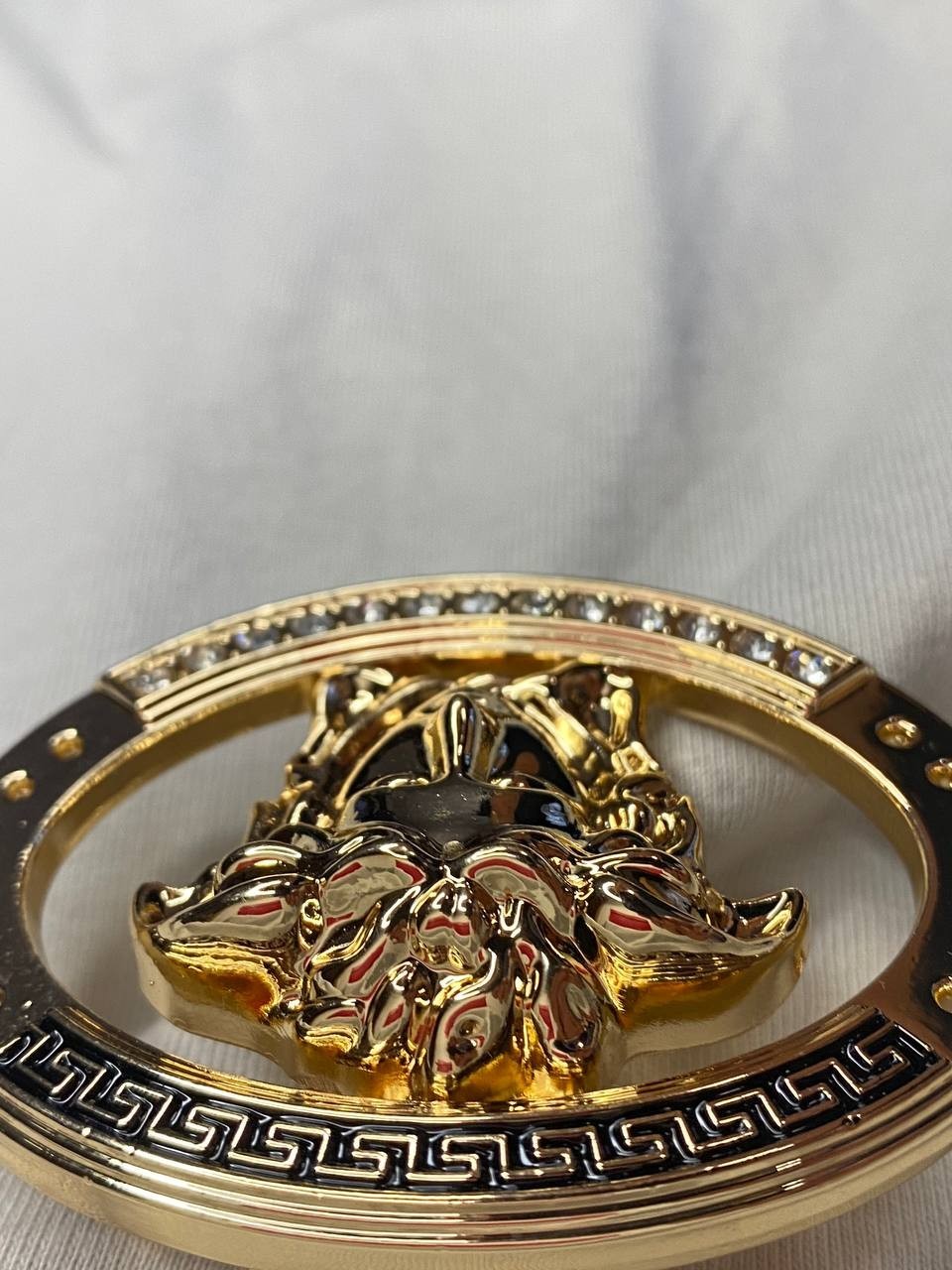 Gold Medusa Head Belt Buckle Black Greek Key Crystal Oval