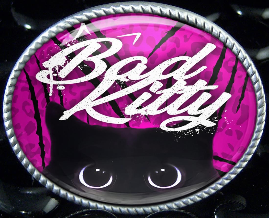 Bad Kitty Cat Hot Pink Leopard Print Handmade Artisan Belt Buckle
