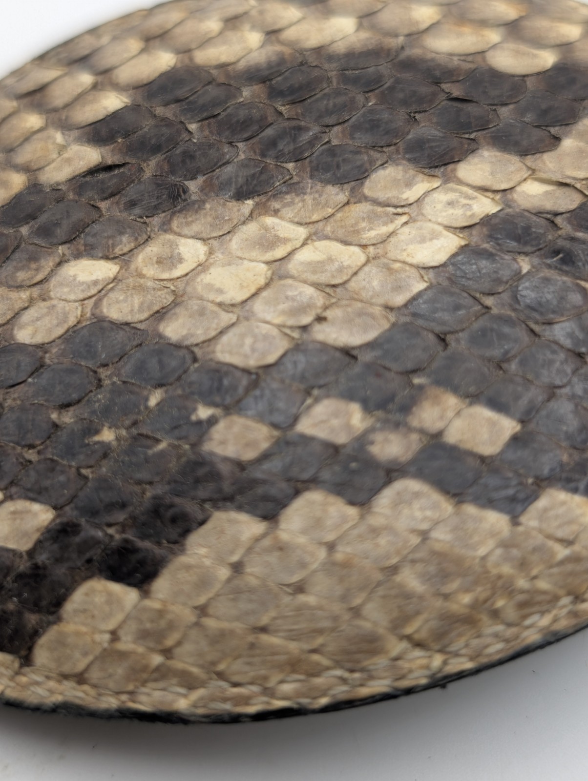 Vintage Genuine Python Snakeskin Belt Buckle Oval Leather Inlay Western Exotic