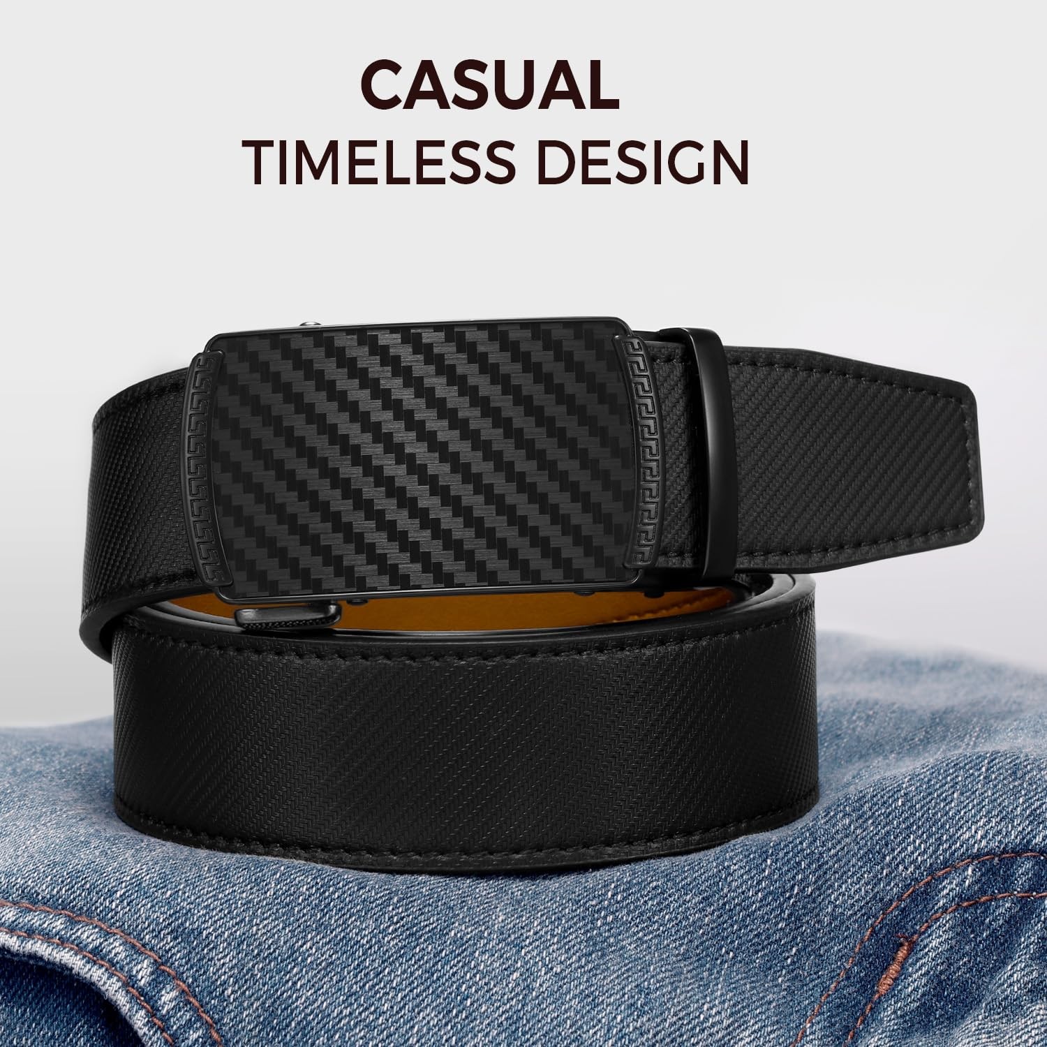 Zitahli Belt Men, Ratchet Dress with 30&Prime; to 36&Prime; Waist Adjustable, Black