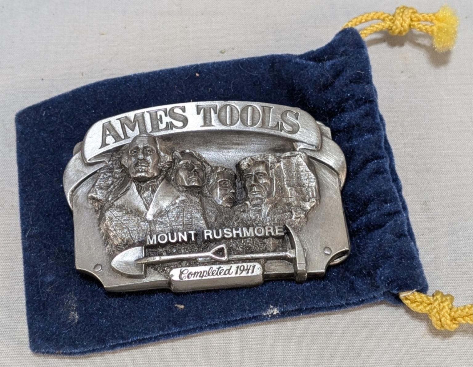 Nice 1987 Siskiyou Ames Tools Mount Rushmore Belt Buckle w Blue Pouch #85 Ltd Ed