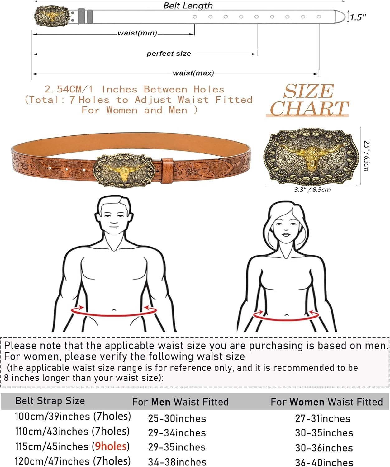 Western Cowboy-Belts for Men Big-Buckle Longhorn-Bull PU-Leather Rodeo Cowgir…
