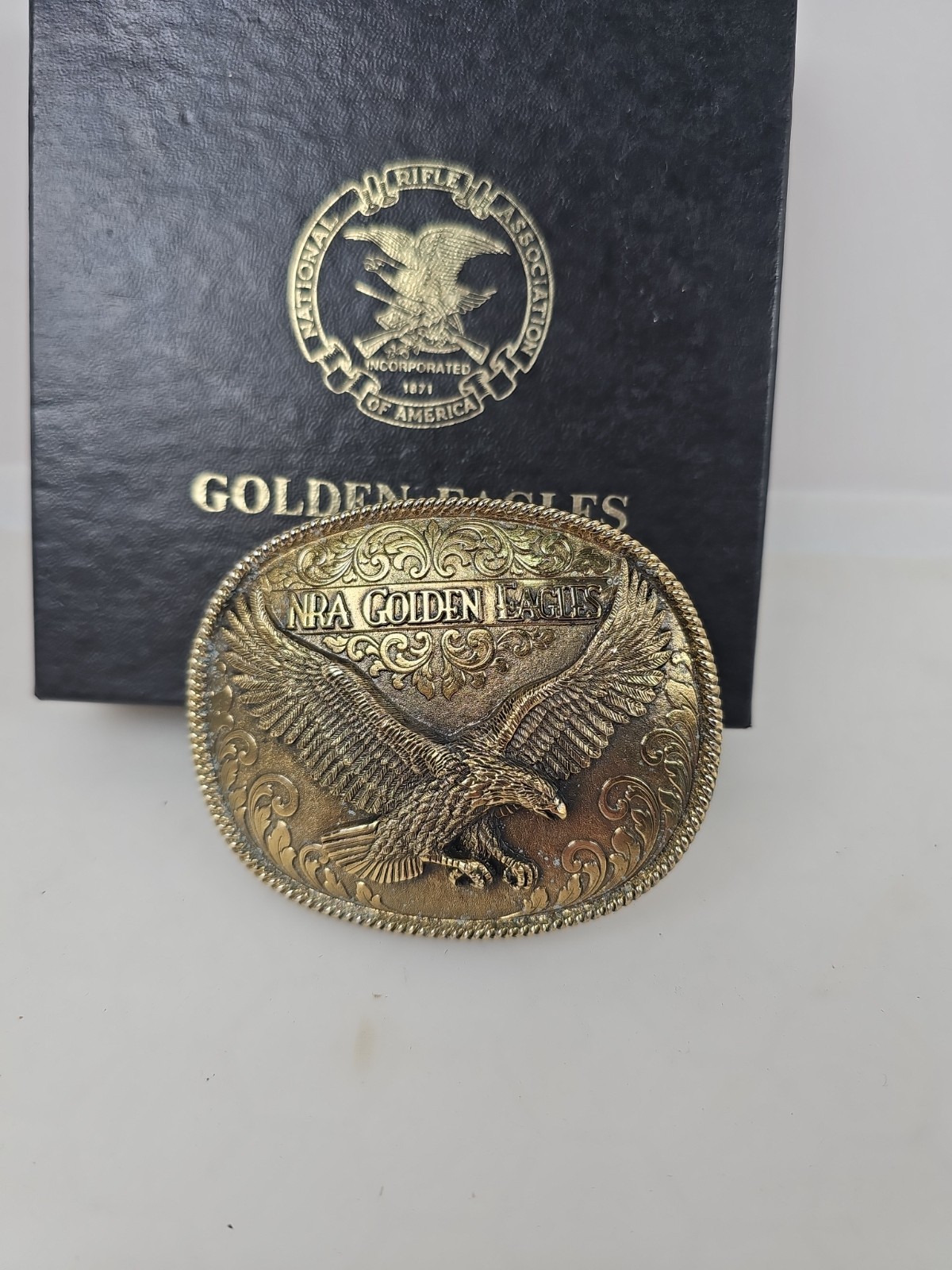 New Vintage NRA Solid Brass Golden Eagles Belt Buckle National Rifle Association
