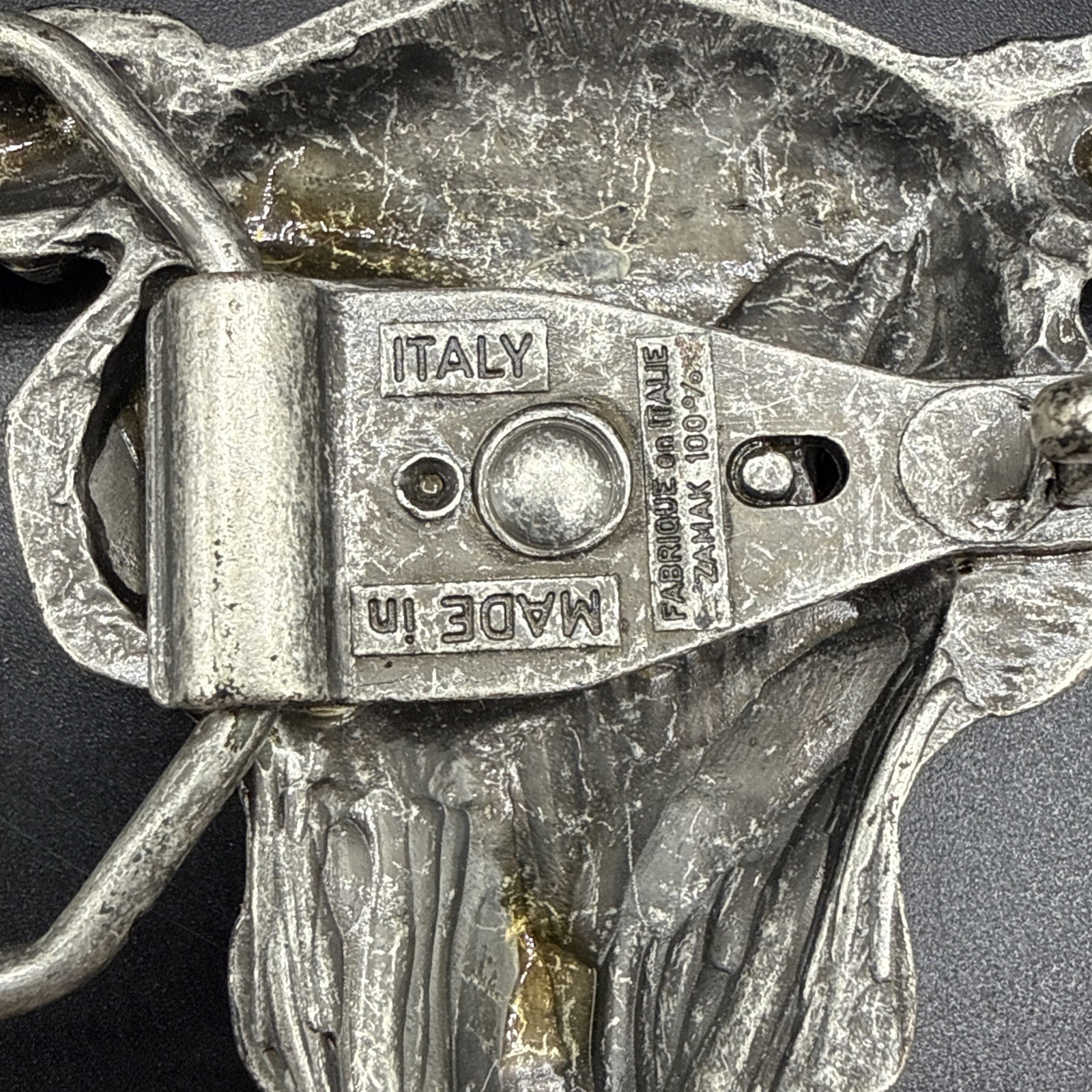 Texas Longhorn Steer Cow Skull Vintage Western Belt Buckle 6” Made In ITALY