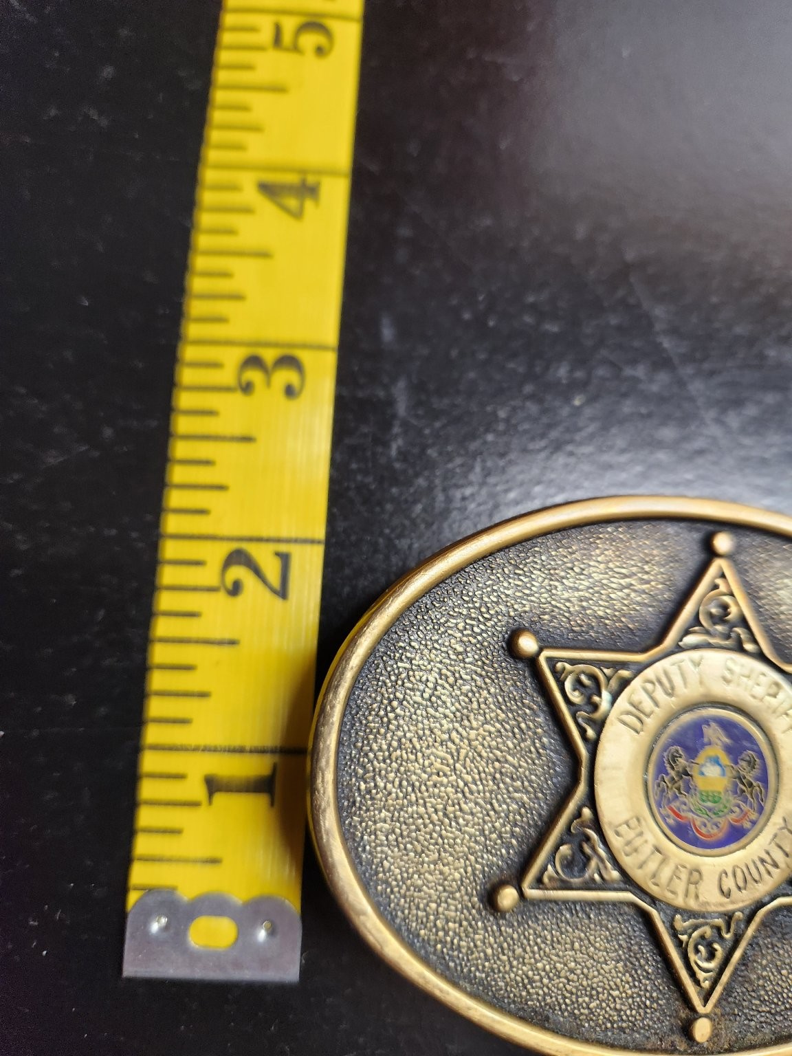 JTBW Industries Belt Buckle Antique Brass 3.5&Prime; Sheriff Star Solid Brass Enamel