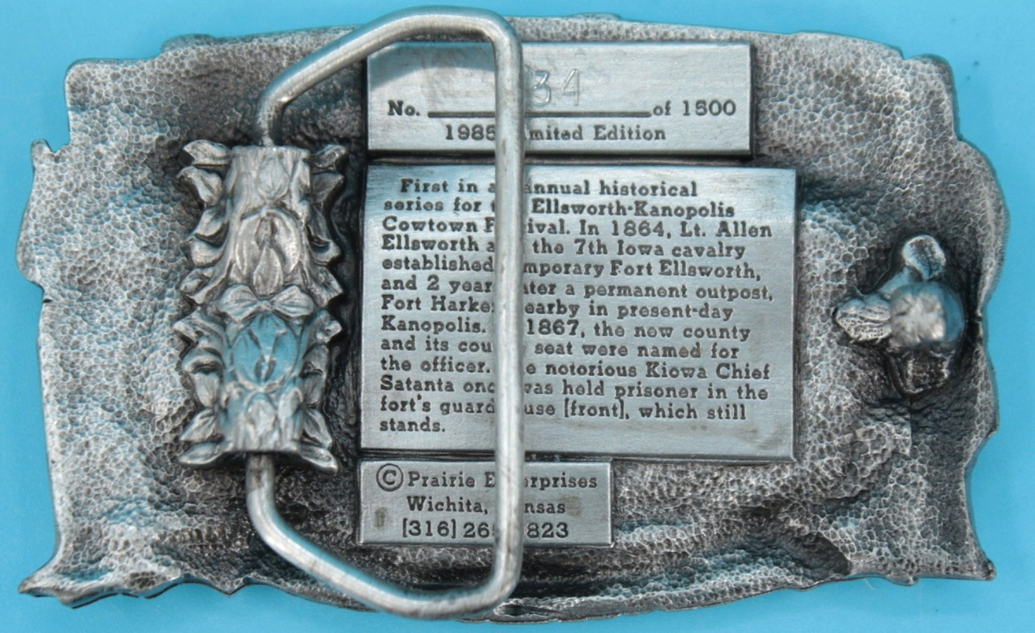 VTG 80s Ellsworth Kanopolis Kansas Cowtown Festival Western Belt Buckle