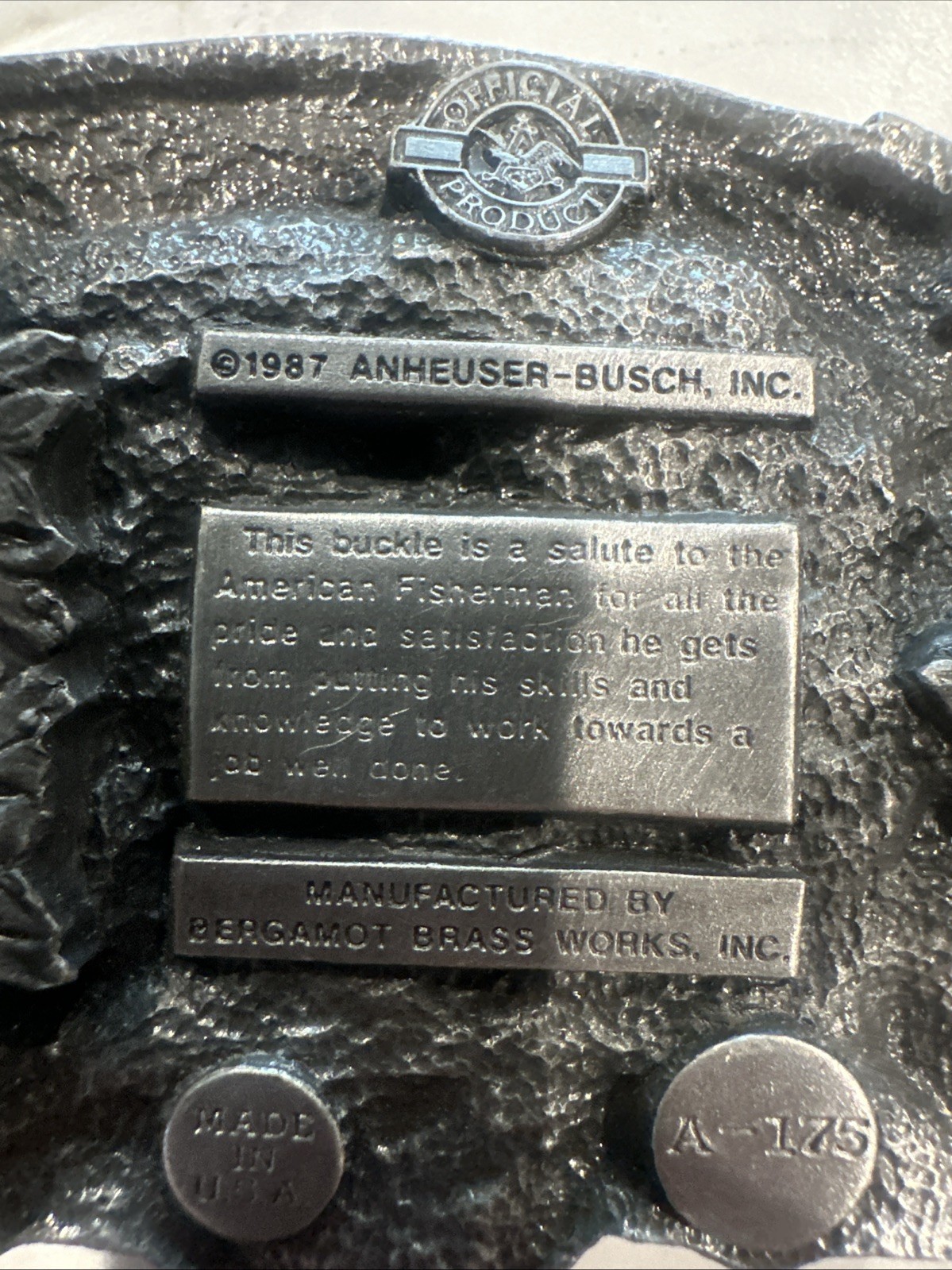 Vintage Anheuser Busch The American Fisherman Belt Buckle Beer Fishing 1978