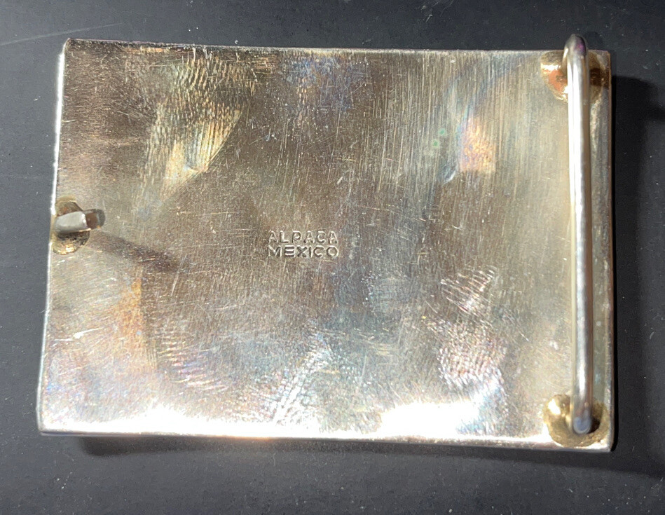 VINTAGE ALBALONE ALPACA SILVER BELT BUCKLE ~ 2-1/4” x 1-3/4”