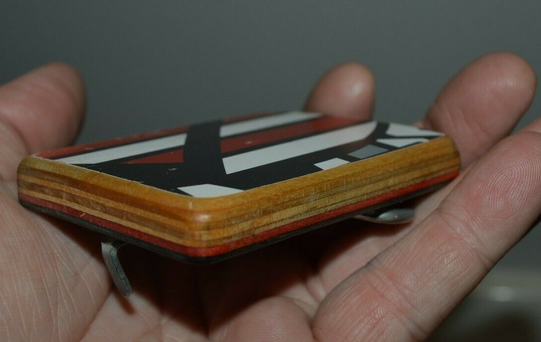 Wooden Handmade Red Black White Skateboard Deck Recycled Skater Belt Buckle