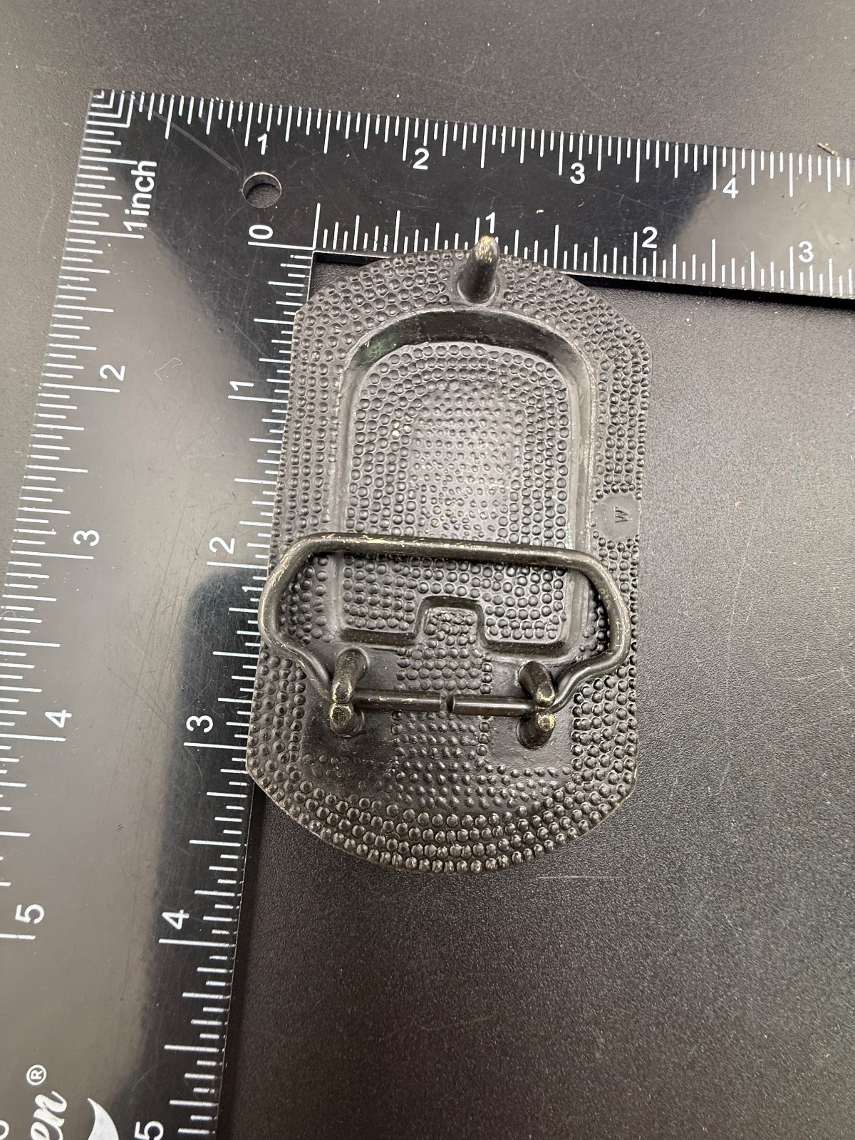 Vintage Nickel Rate Road Gold Tone Buckle Enamel Railroad