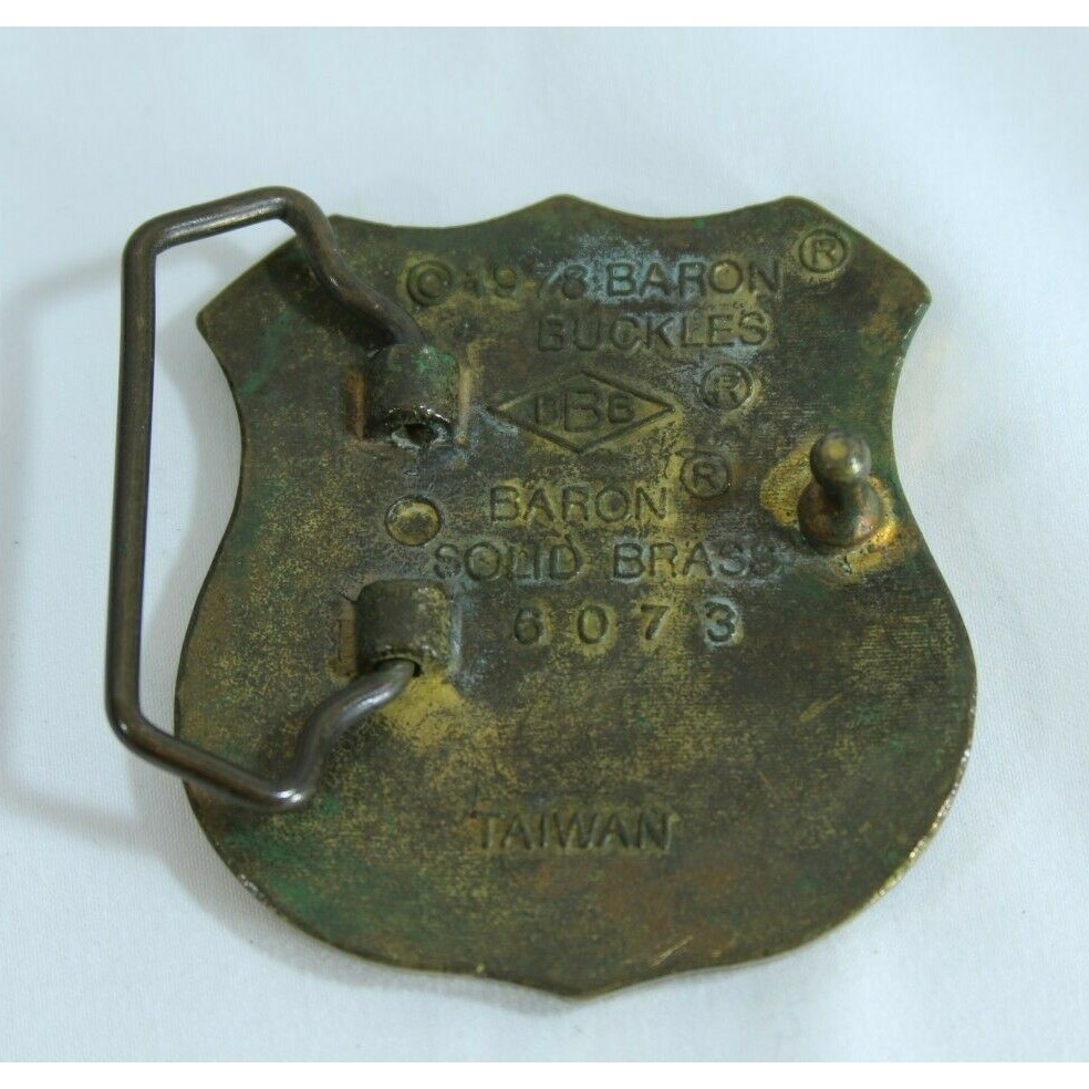 Vintage 1978 Baron Buckles Solid Brass Police Dept Shield Belt Buckle 6073