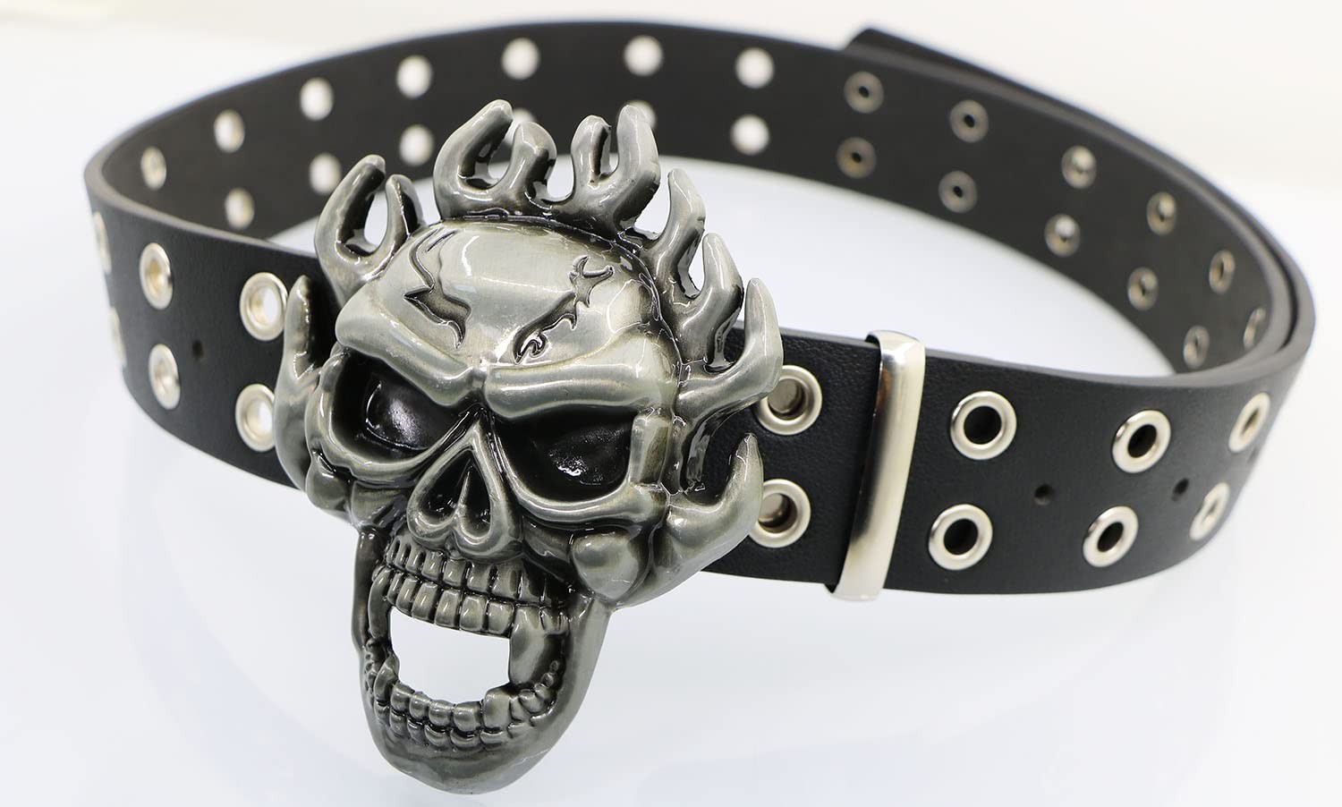 NORICAP Men And Women Metal Skull Head Leather Buckle Belt Waist Medium, K4b