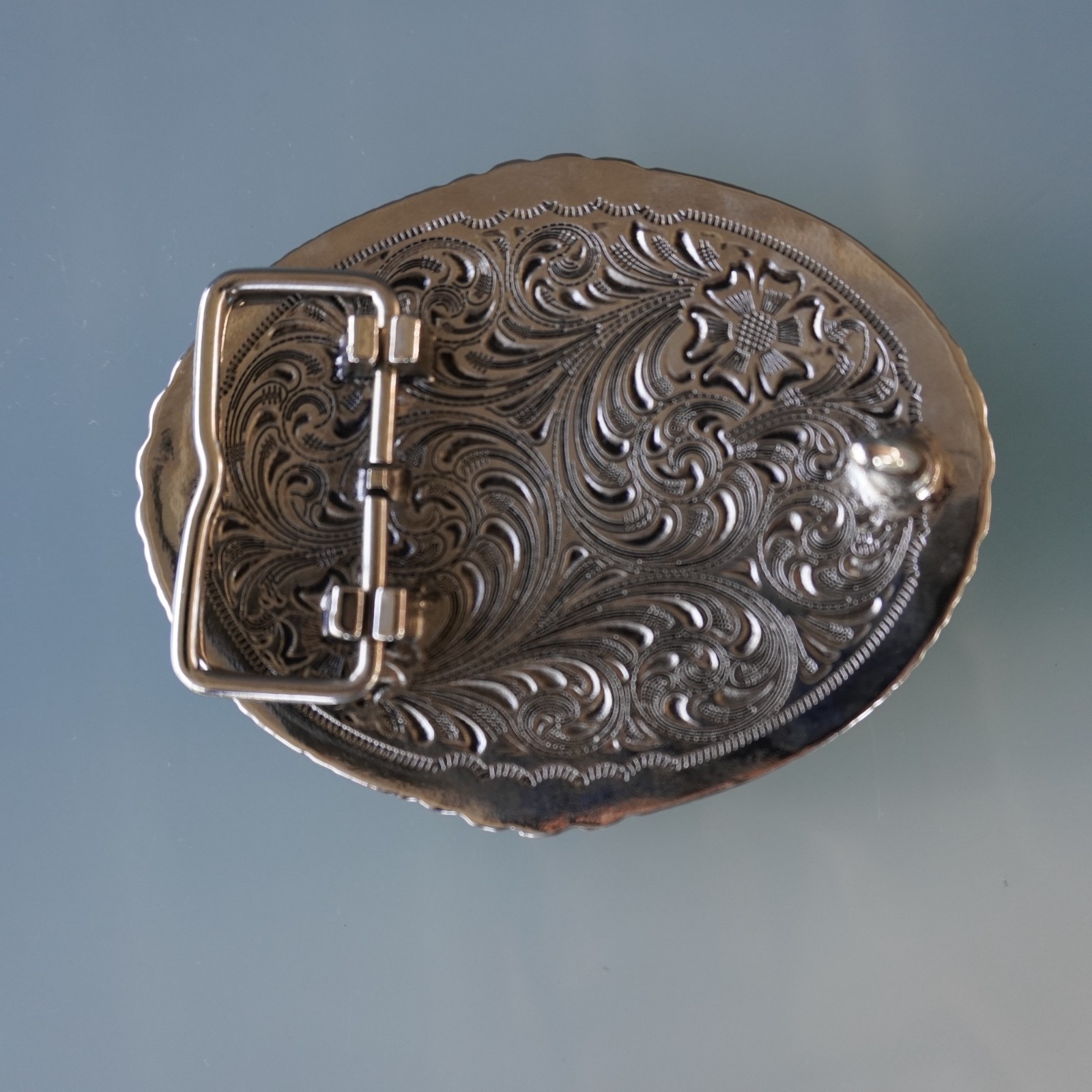 Two Tone Cross Belt Buckle Oval Silver Gold Floral Filigree Western