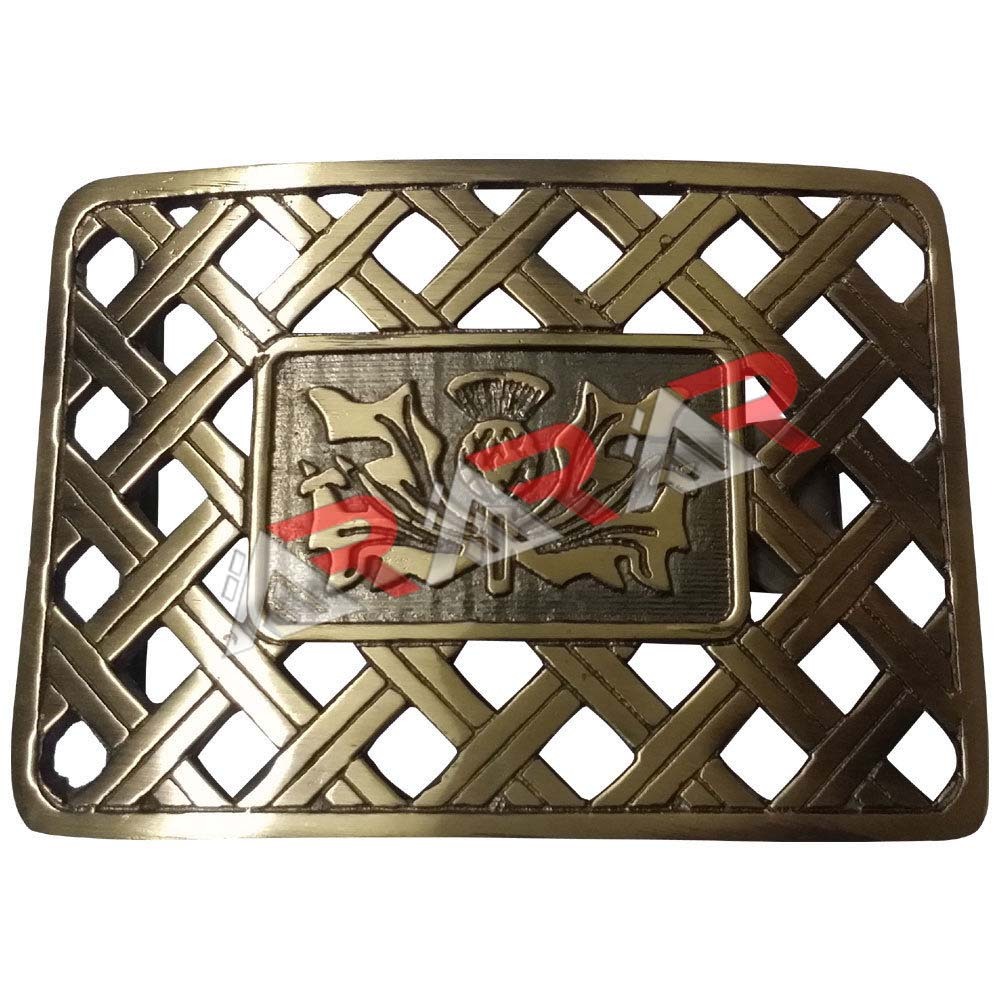 Men&rsquo;s Scottish Kilt Belt Buckle Latice Kilts Highland Thistle Antique Finish AAR