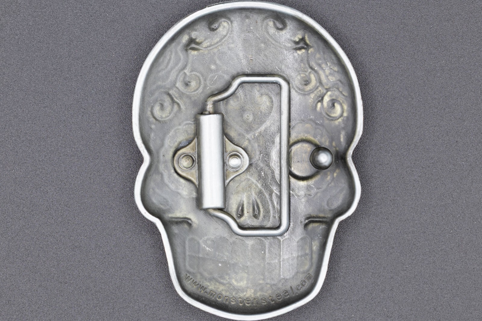 Monster Steel Sugar Skull Belt Buckle Day of the Dead Calavera Red Enamel Silver